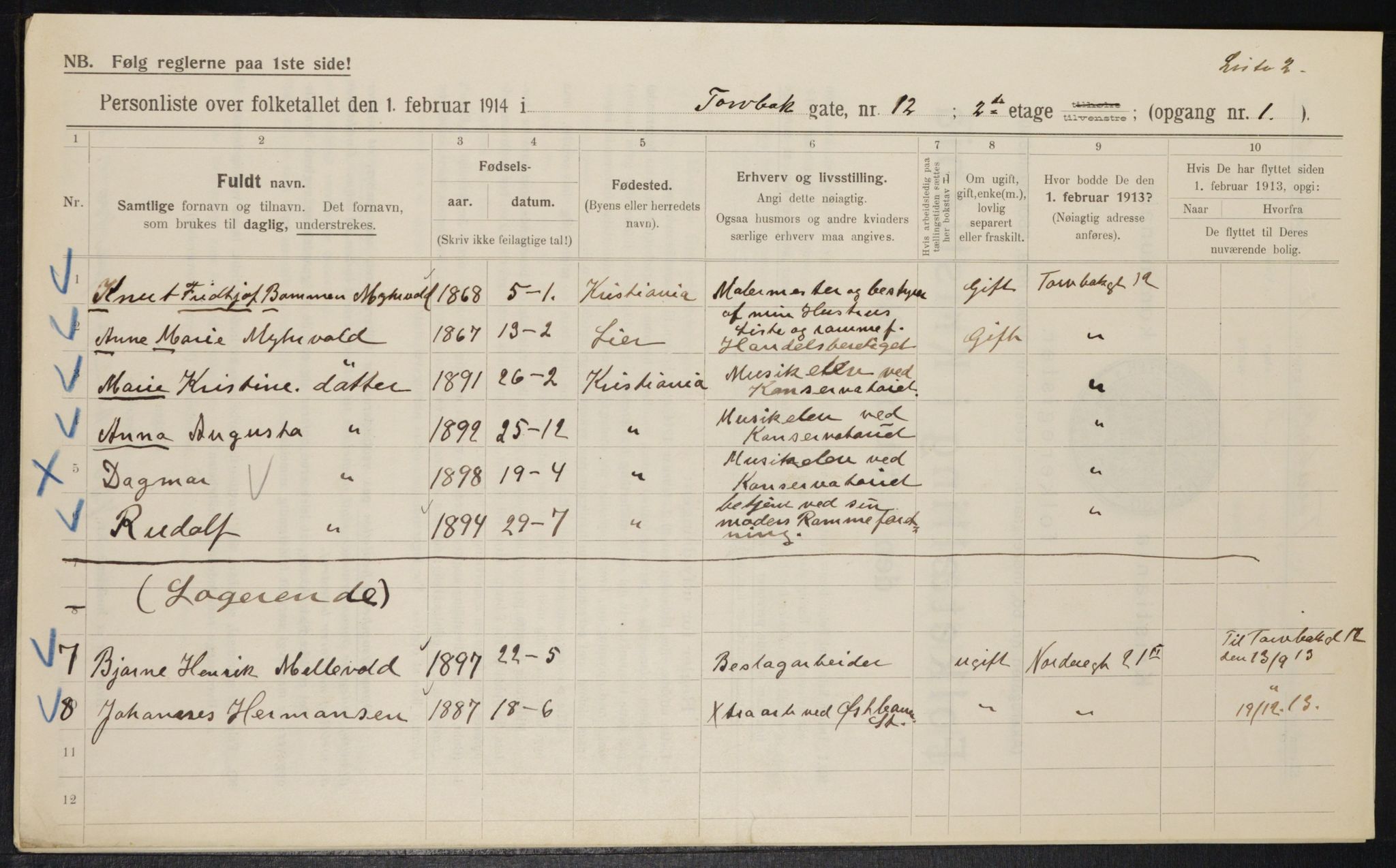 OBA, Municipal Census 1914 for Kristiania, 1914, p. 115950