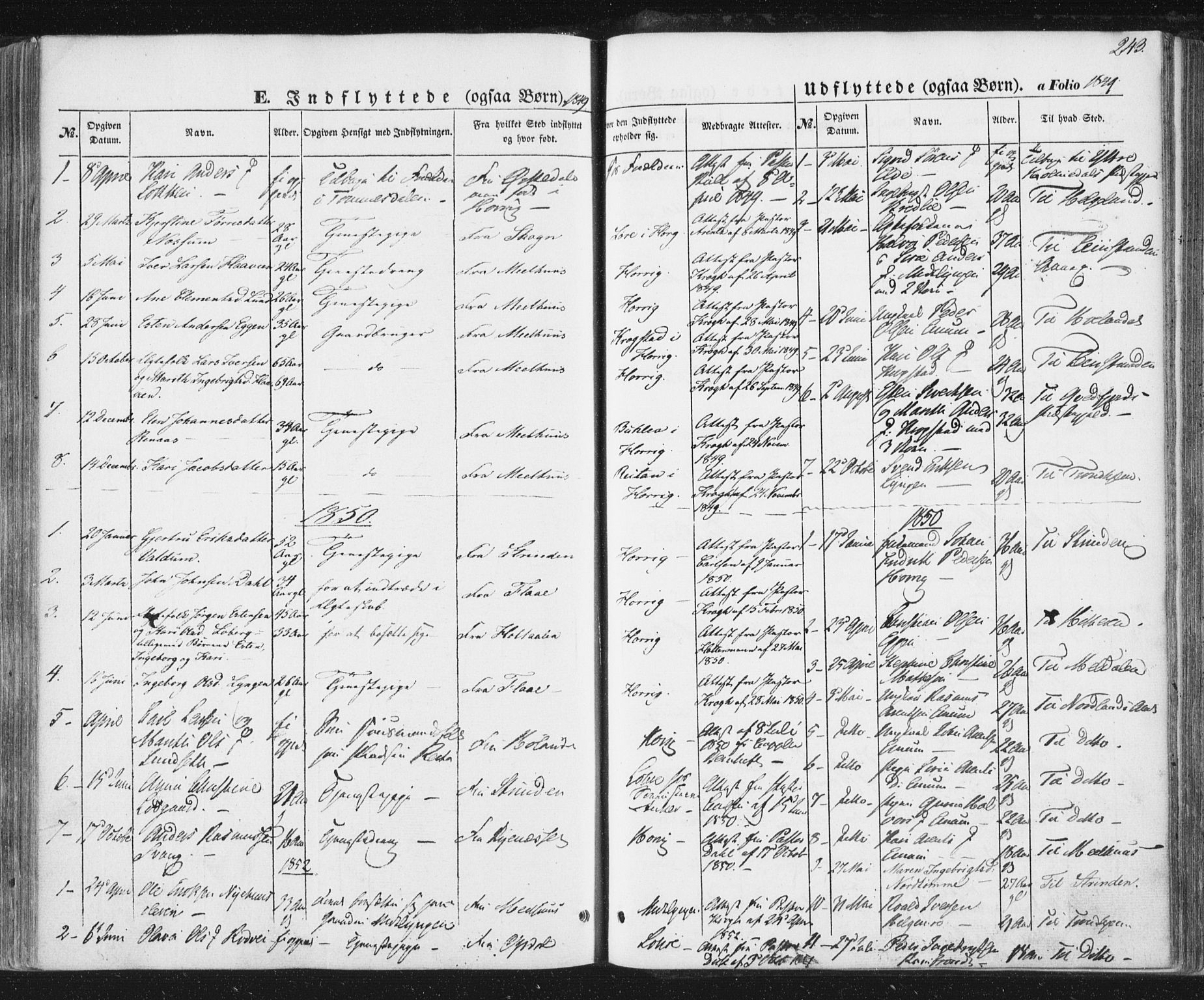 Ministerialprotokoller, klokkerbøker og fødselsregistre - Sør-Trøndelag, SAT/A-1456/692/L1103: Parish register (official) no. 692A03, 1849-1870, p. 243
