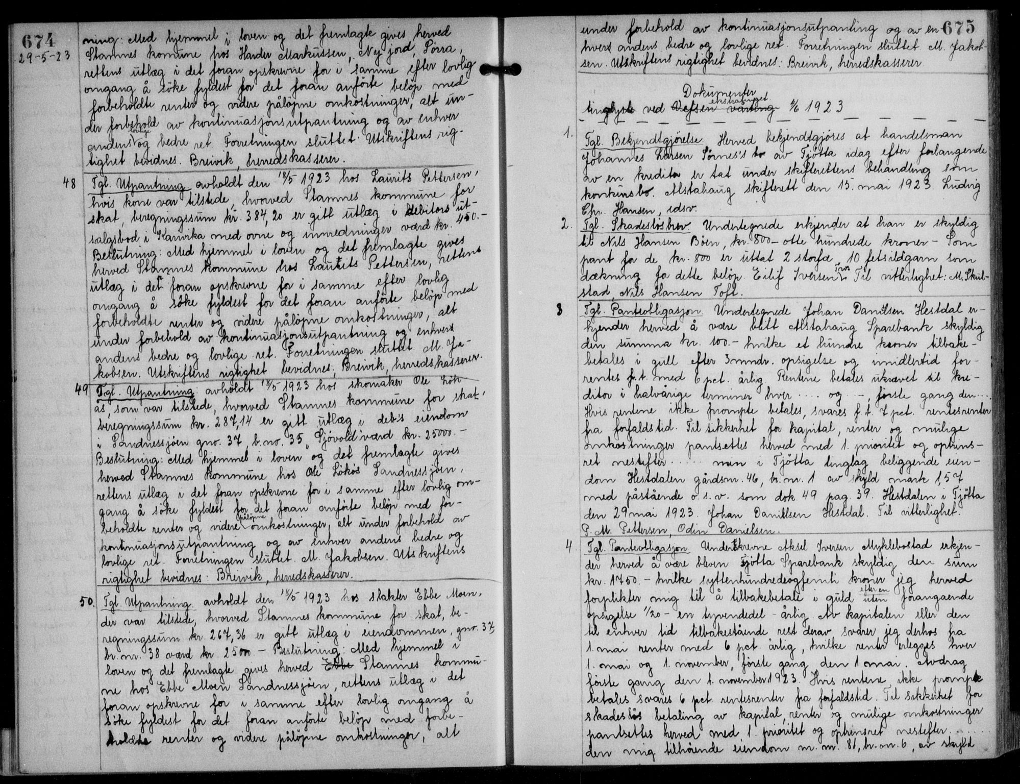 Søndre Helgeland sorenskriveri, SAT/A-4575/1/2/2C/L0022: Mortgage book no. 33, 1921-1925, p. 674-675, Deed date: 04.06.1923