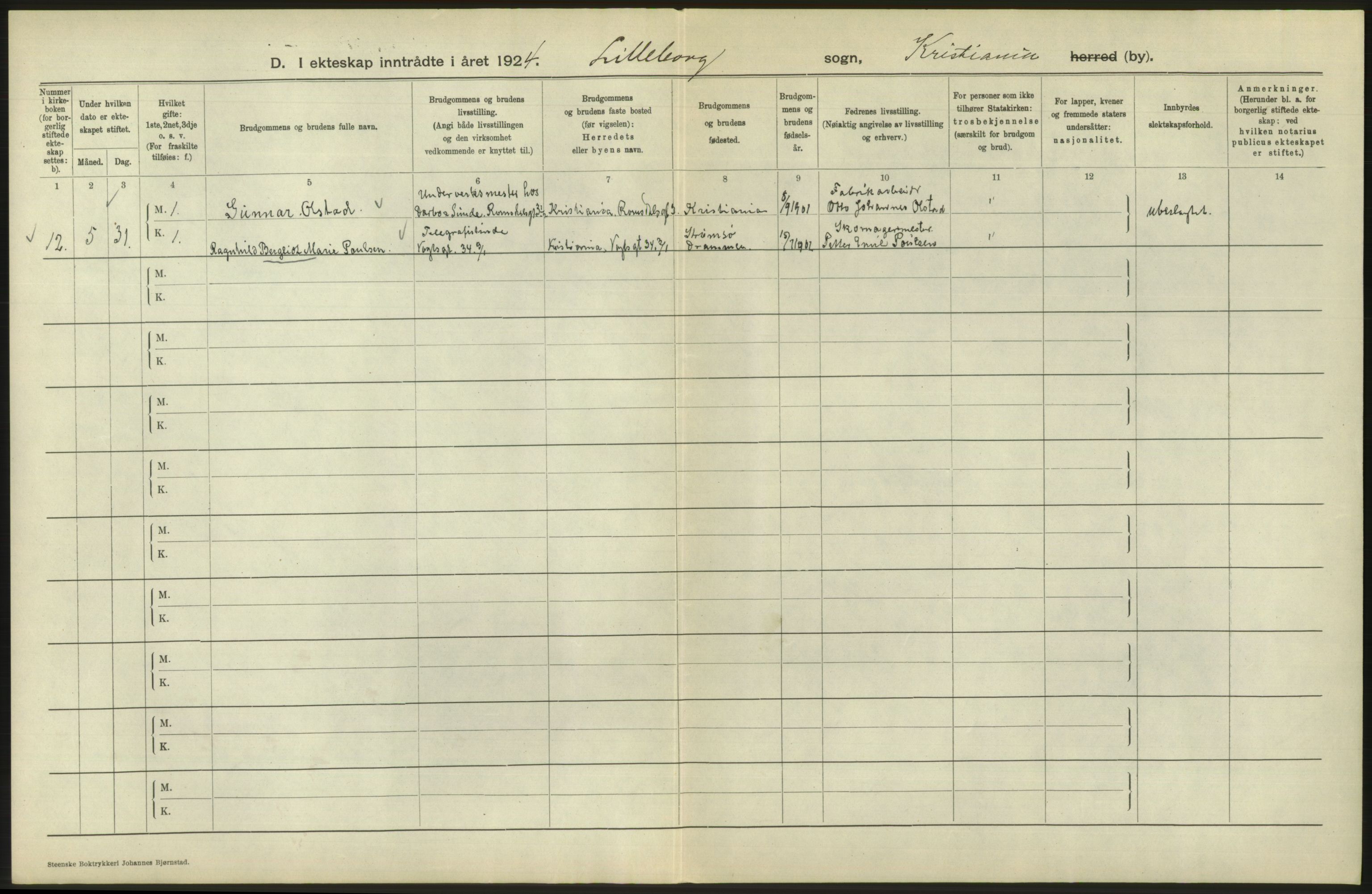 Statistisk sentralbyrå, Sosiodemografiske emner, Befolkning, AV/RA-S-2228/D/Df/Dfc/Dfcd/L0007: Kristiania: Gifte, 1924, p. 804