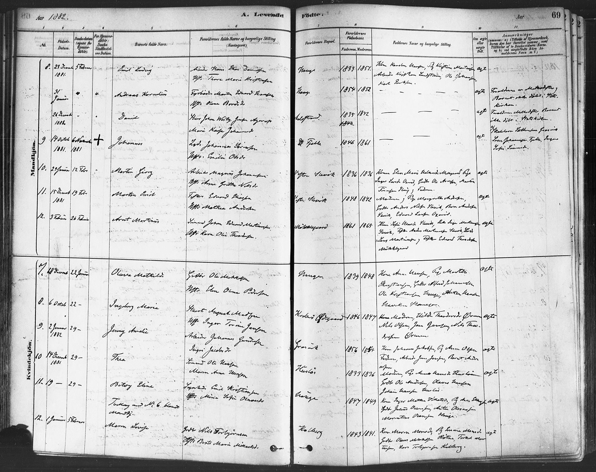 Onsøy prestekontor Kirkebøker, AV/SAO-A-10914/F/Fa/L0005: Parish register (official) no. I 5, 1878-1898, p. 69