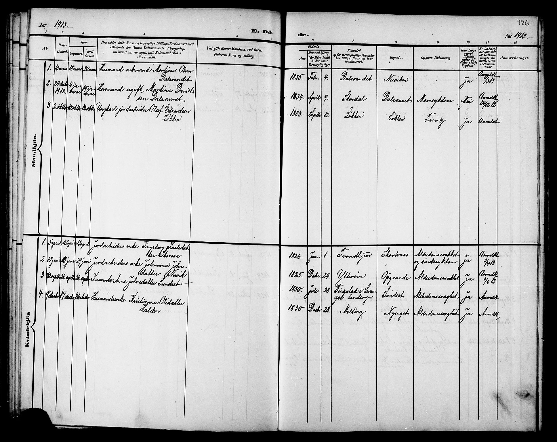 Ministerialprotokoller, klokkerbøker og fødselsregistre - Nord-Trøndelag, SAT/A-1458/733/L0327: Parish register (copy) no. 733C02, 1888-1918, p. 186