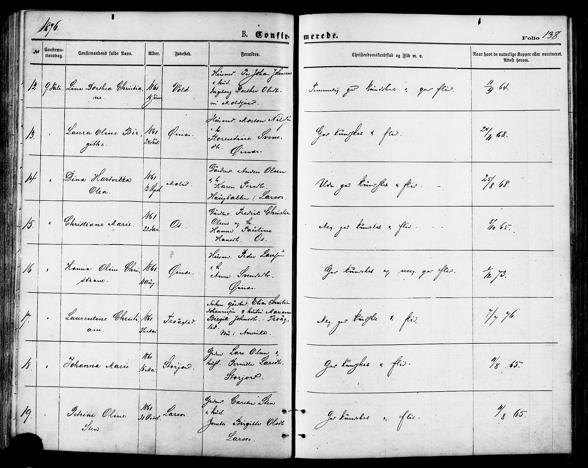 Ministerialprotokoller, klokkerbøker og fødselsregistre - Nordland, AV/SAT-A-1459/846/L0645: Parish register (official) no. 846A03, 1872-1886, p. 138