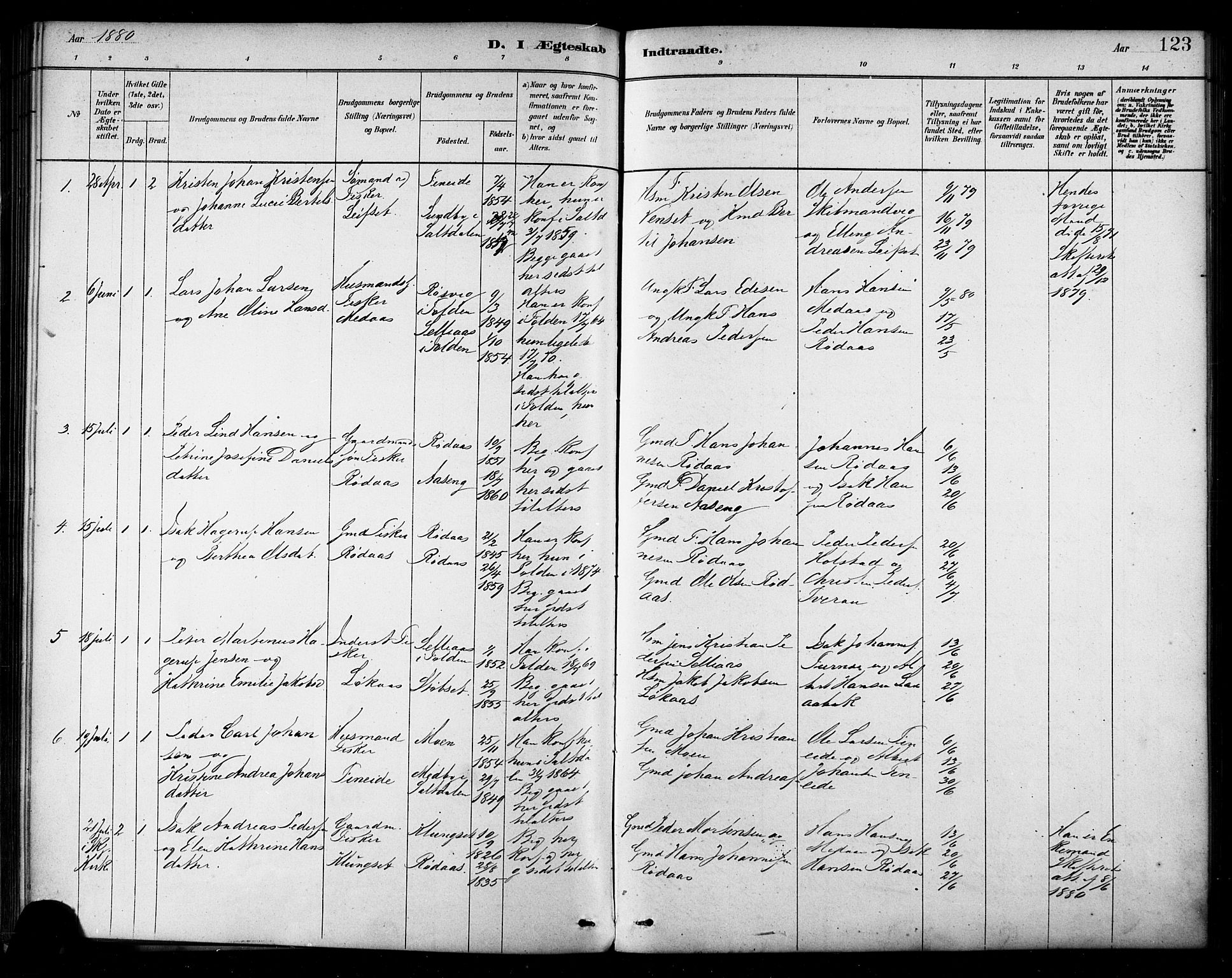 Ministerialprotokoller, klokkerbøker og fødselsregistre - Nordland, AV/SAT-A-1459/849/L0689: Parish register (official) no. 849A01, 1879-1889, p. 123