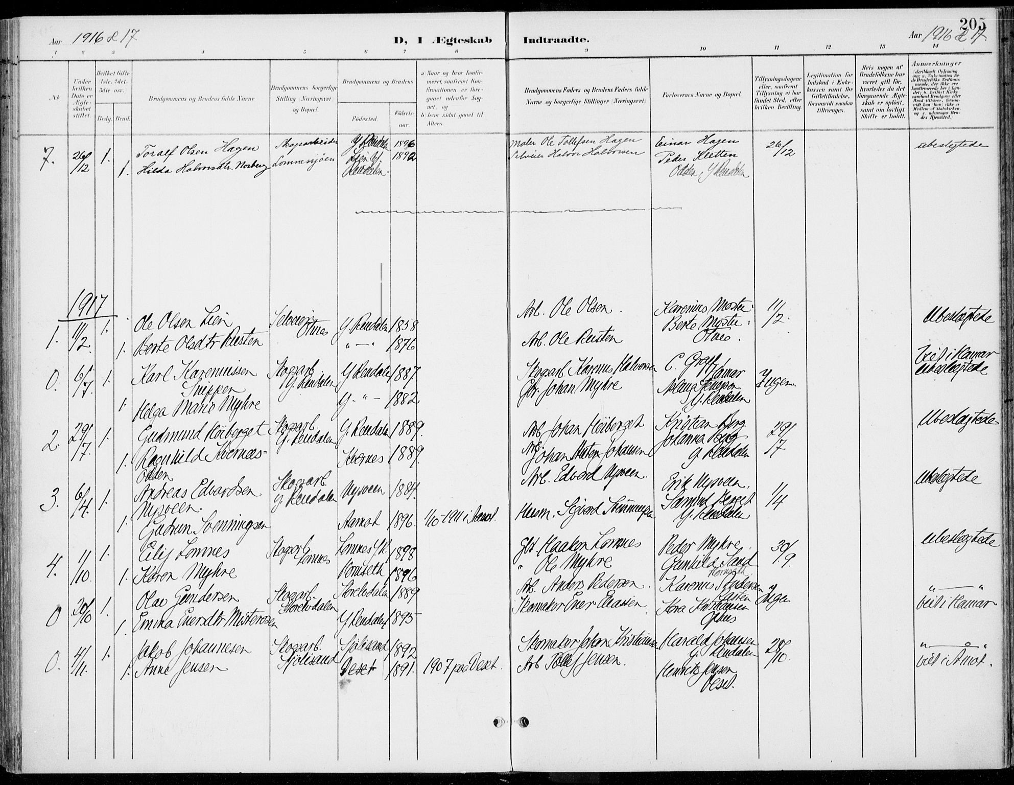 Rendalen prestekontor, SAH/PREST-054/H/Ha/Haa/L0011: Parish register (official) no. 11, 1901-1925, p. 205