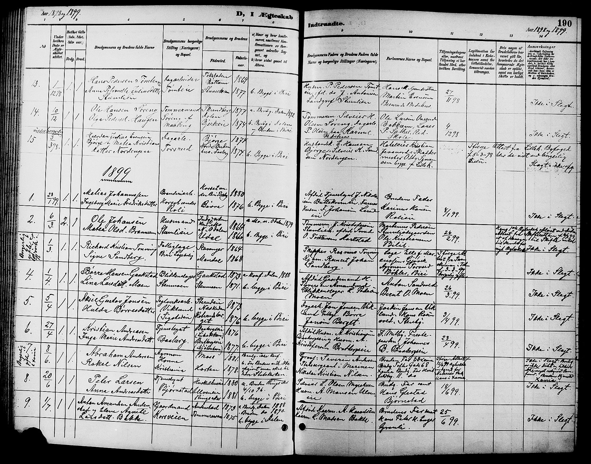 Biri prestekontor, SAH/PREST-096/H/Ha/Hab/L0004: Parish register (copy) no. 4, 1892-1909, p. 190