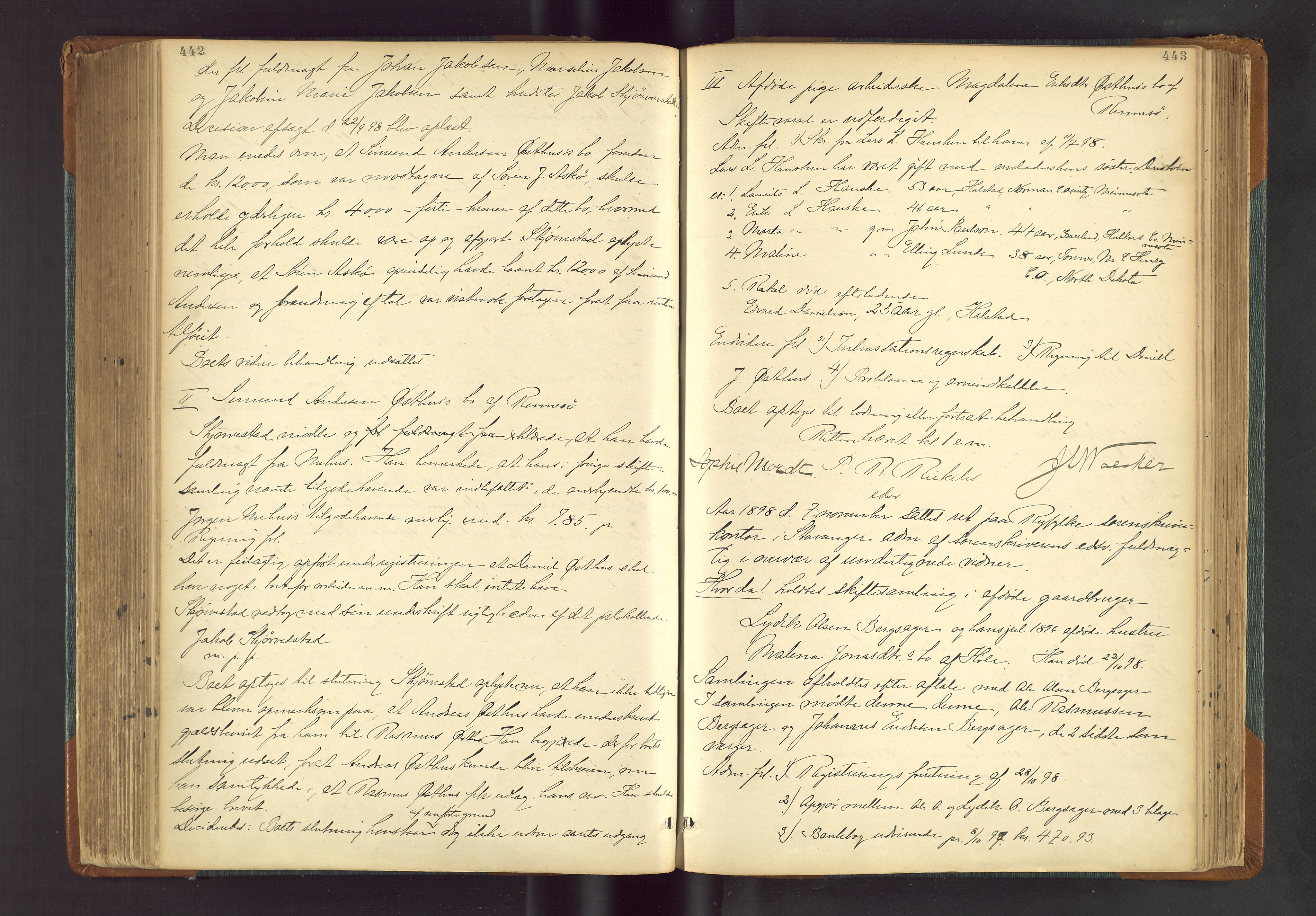 Ryfylke tingrett, AV/SAST-A-100055/001/IV/IVF/L0013: Skifteforhandlingsprotokoll D2 Høle og Rennesøy, 1880-1902, p. 442-443
