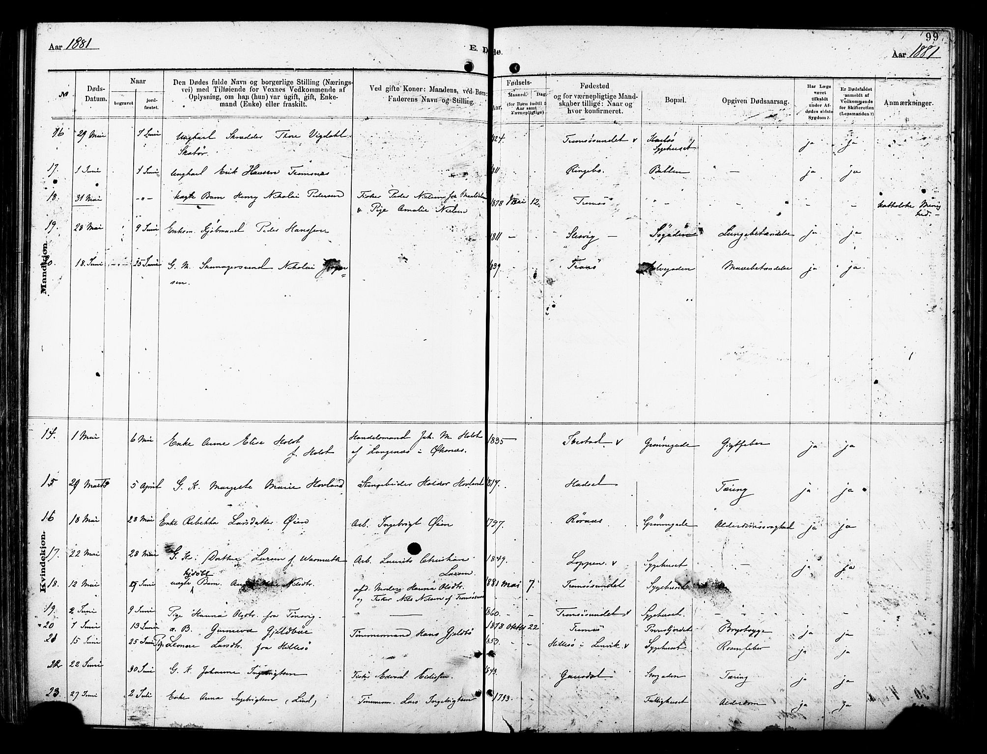 Tromsø sokneprestkontor/stiftsprosti/domprosti, AV/SATØ-S-1343/G/Ga/L0014kirke: Parish register (official) no. 14, 1878-1888, p. 99