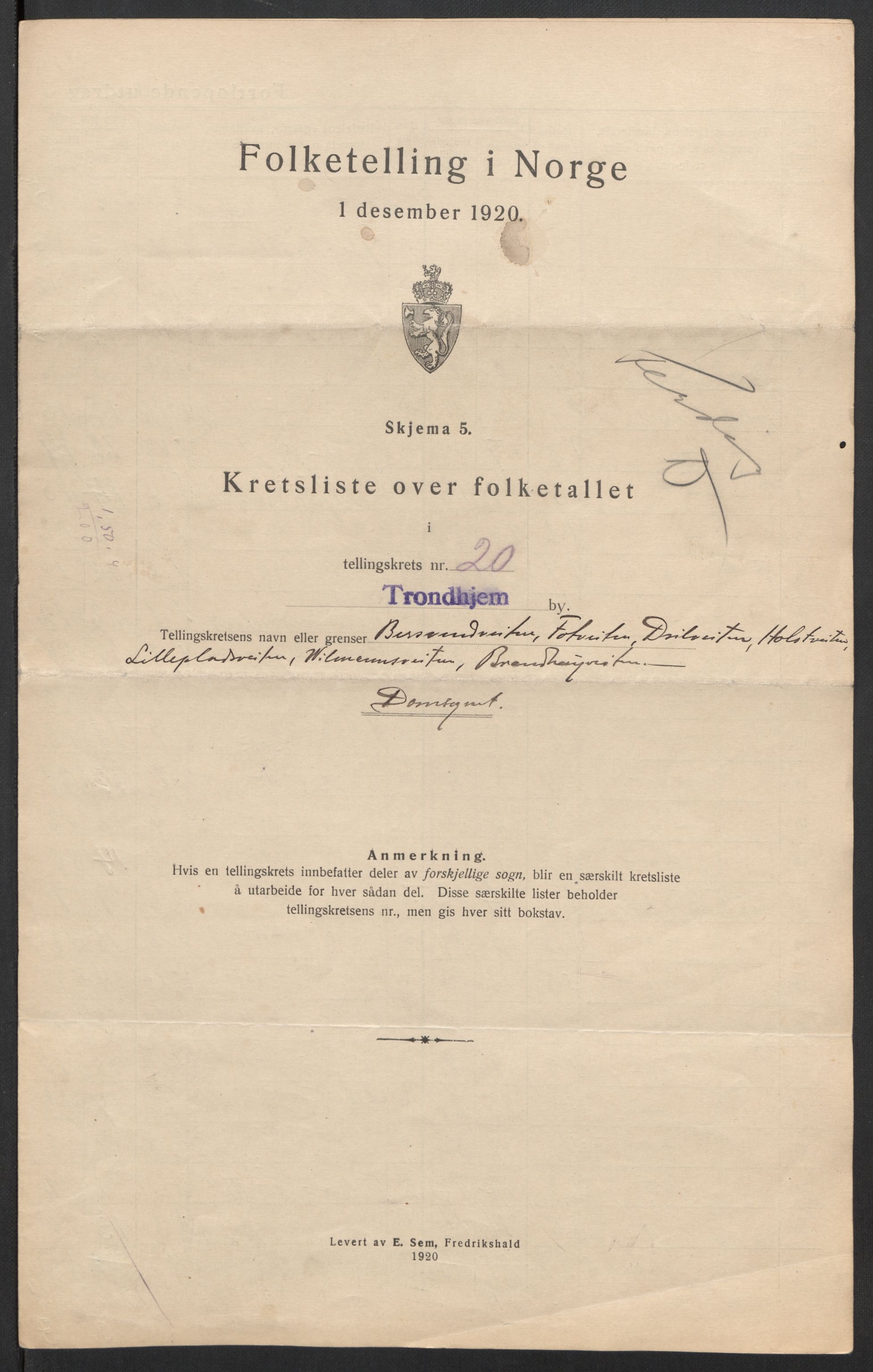 SAT, 1920 census for Trondheim, 1920, p. 74