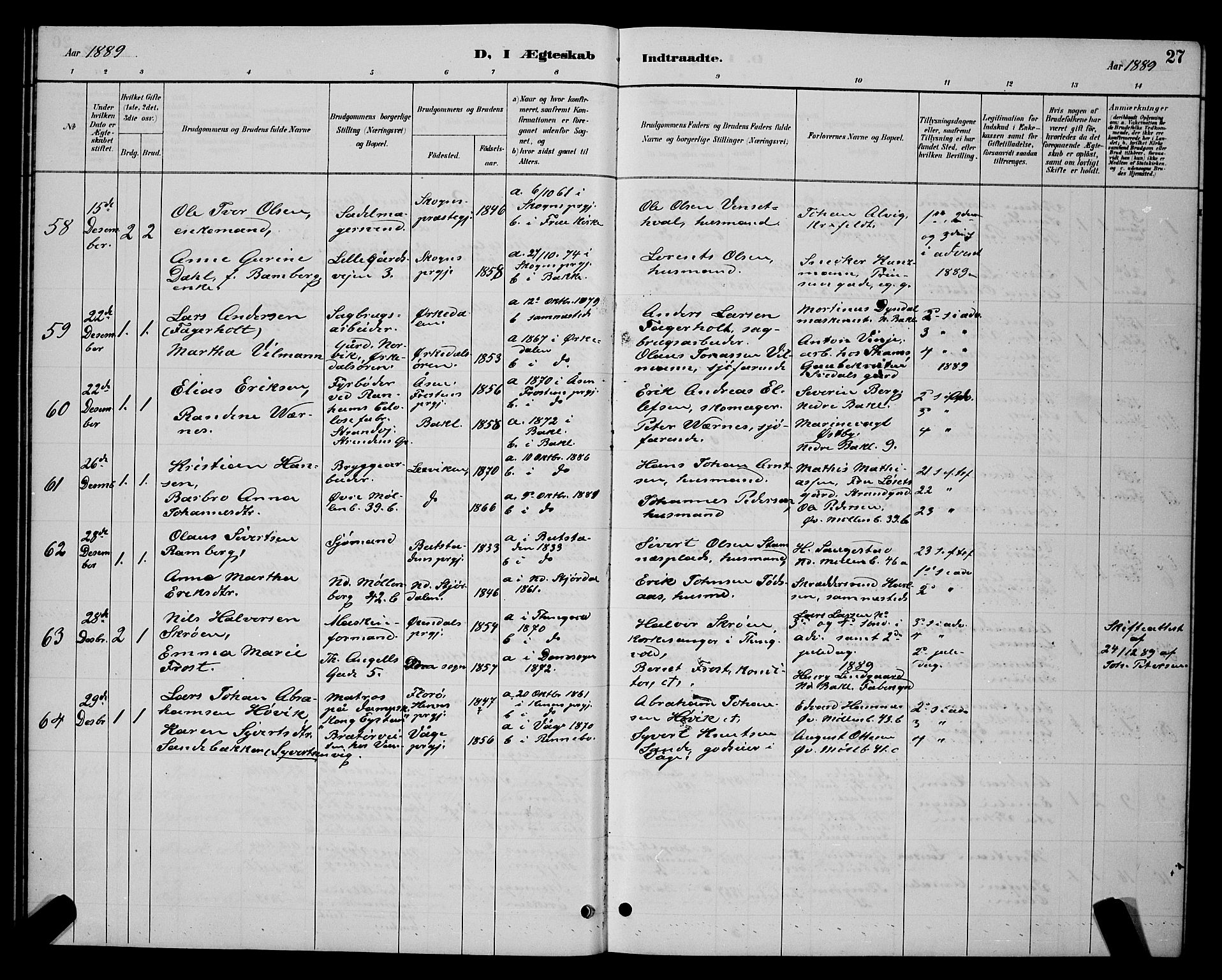 Ministerialprotokoller, klokkerbøker og fødselsregistre - Sør-Trøndelag, AV/SAT-A-1456/604/L0223: Parish register (copy) no. 604C06, 1886-1897, p. 27