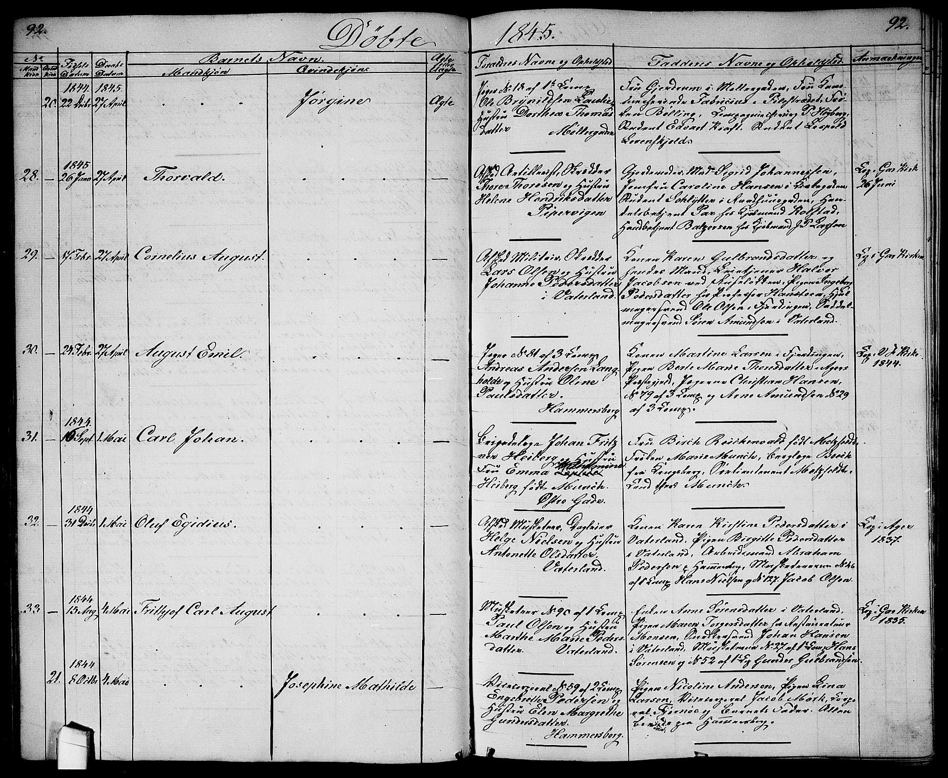 Garnisonsmenigheten Kirkebøker, SAO/A-10846/G/Ga/L0005: Parish register (copy) no. 5, 1841-1860, p. 92