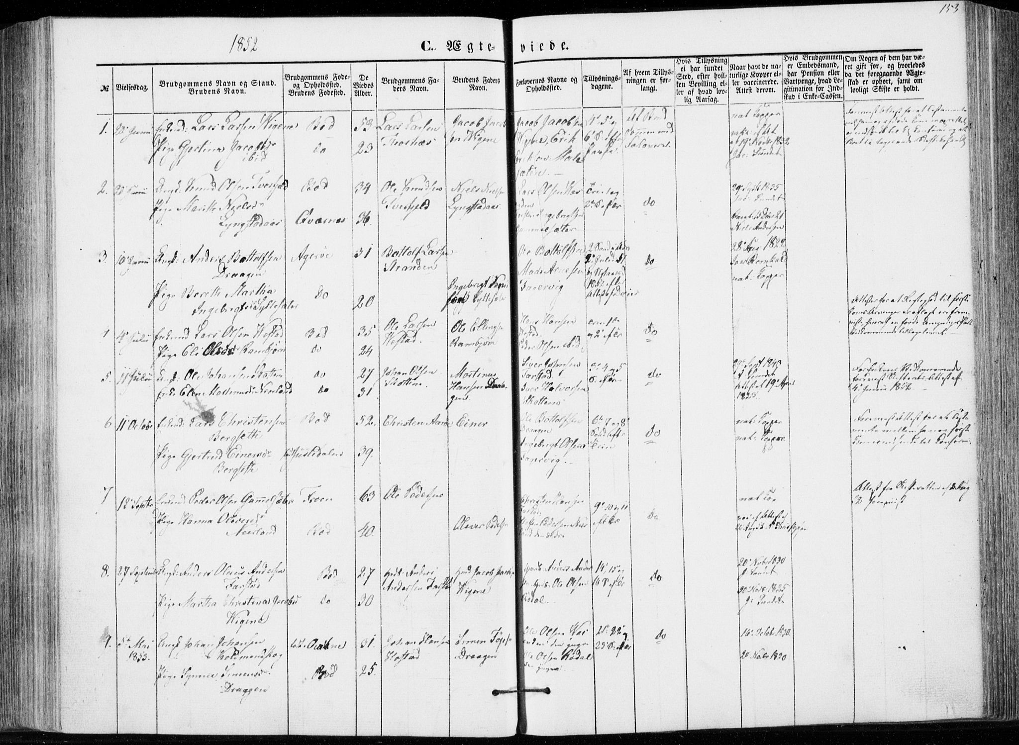 Ministerialprotokoller, klokkerbøker og fødselsregistre - Møre og Romsdal, SAT/A-1454/566/L0767: Parish register (official) no. 566A06, 1852-1868, p. 153