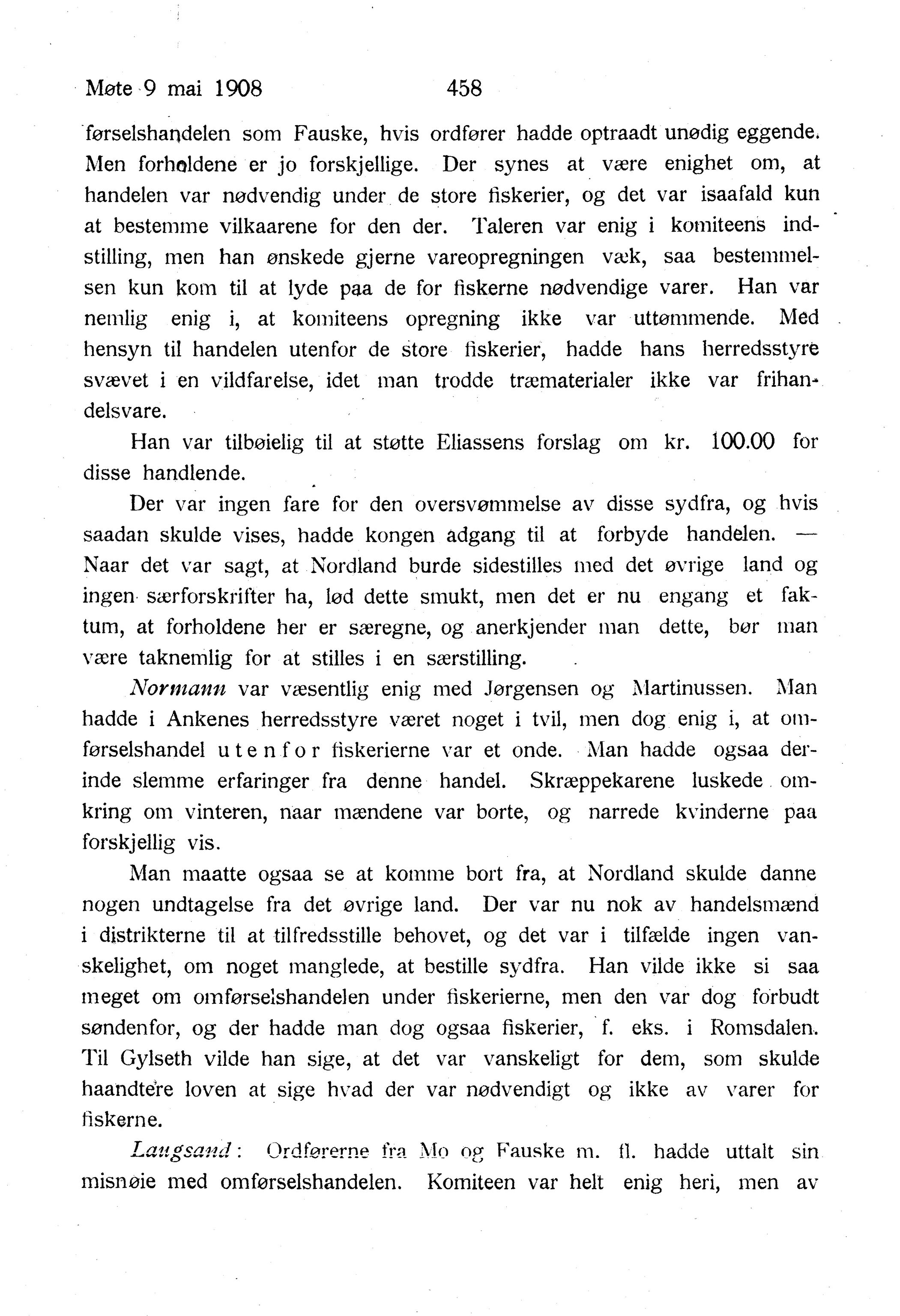 Nordland Fylkeskommune. Fylkestinget, AIN/NFK-17/176/A/Ac/L0031: Fylkestingsforhandlinger 1908, 1908