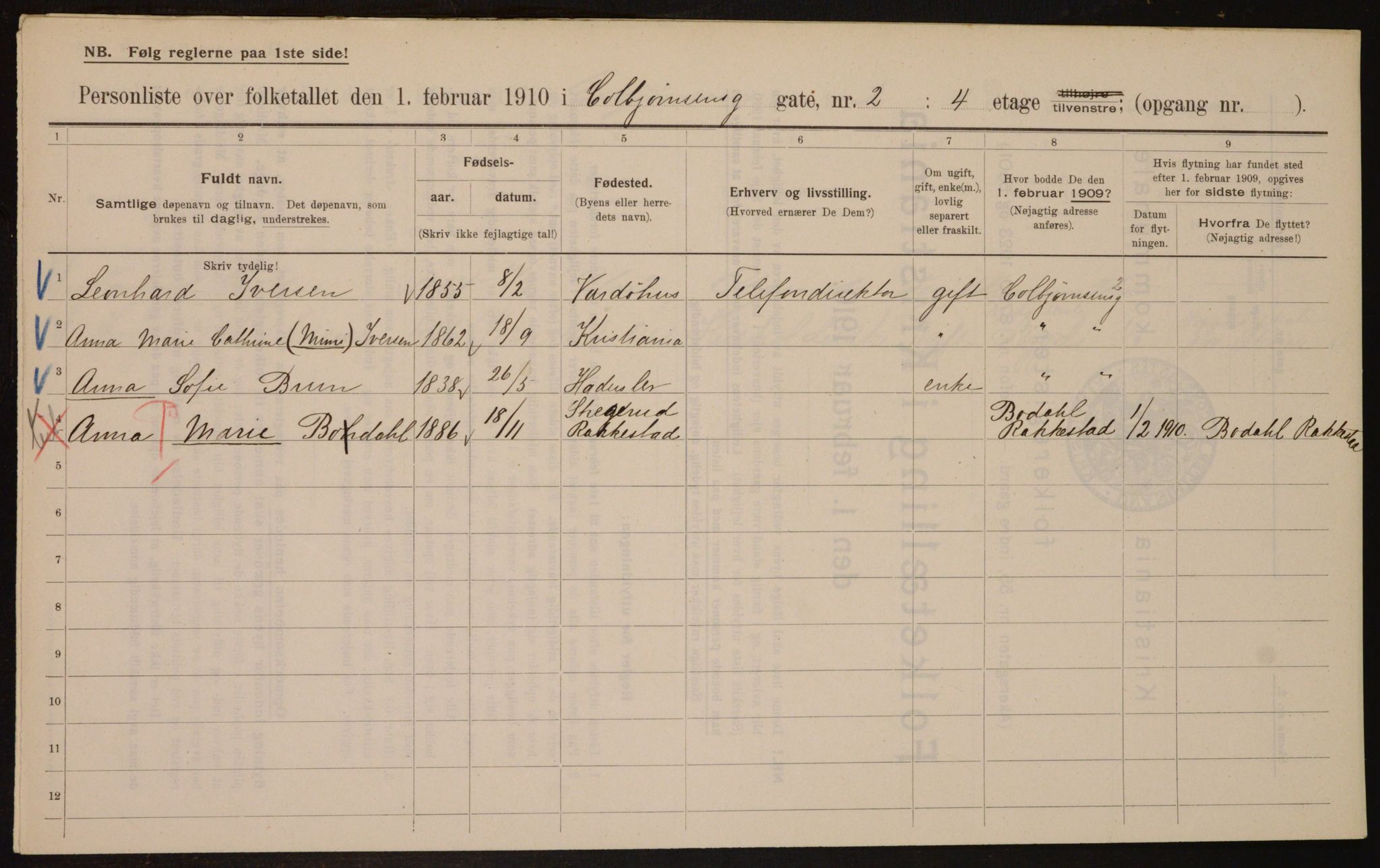 OBA, Municipal Census 1910 for Kristiania, 1910, p. 12359