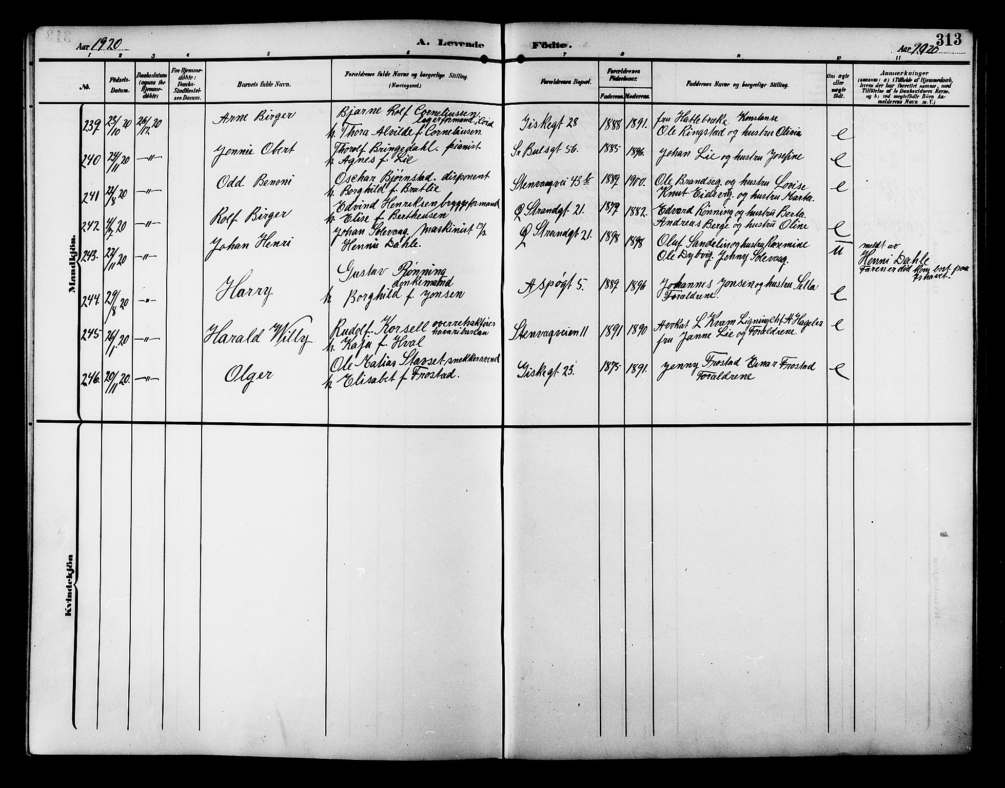 Ministerialprotokoller, klokkerbøker og fødselsregistre - Møre og Romsdal, AV/SAT-A-1454/529/L0471: Parish register (copy) no. 529C08, 1909-1921, p. 313