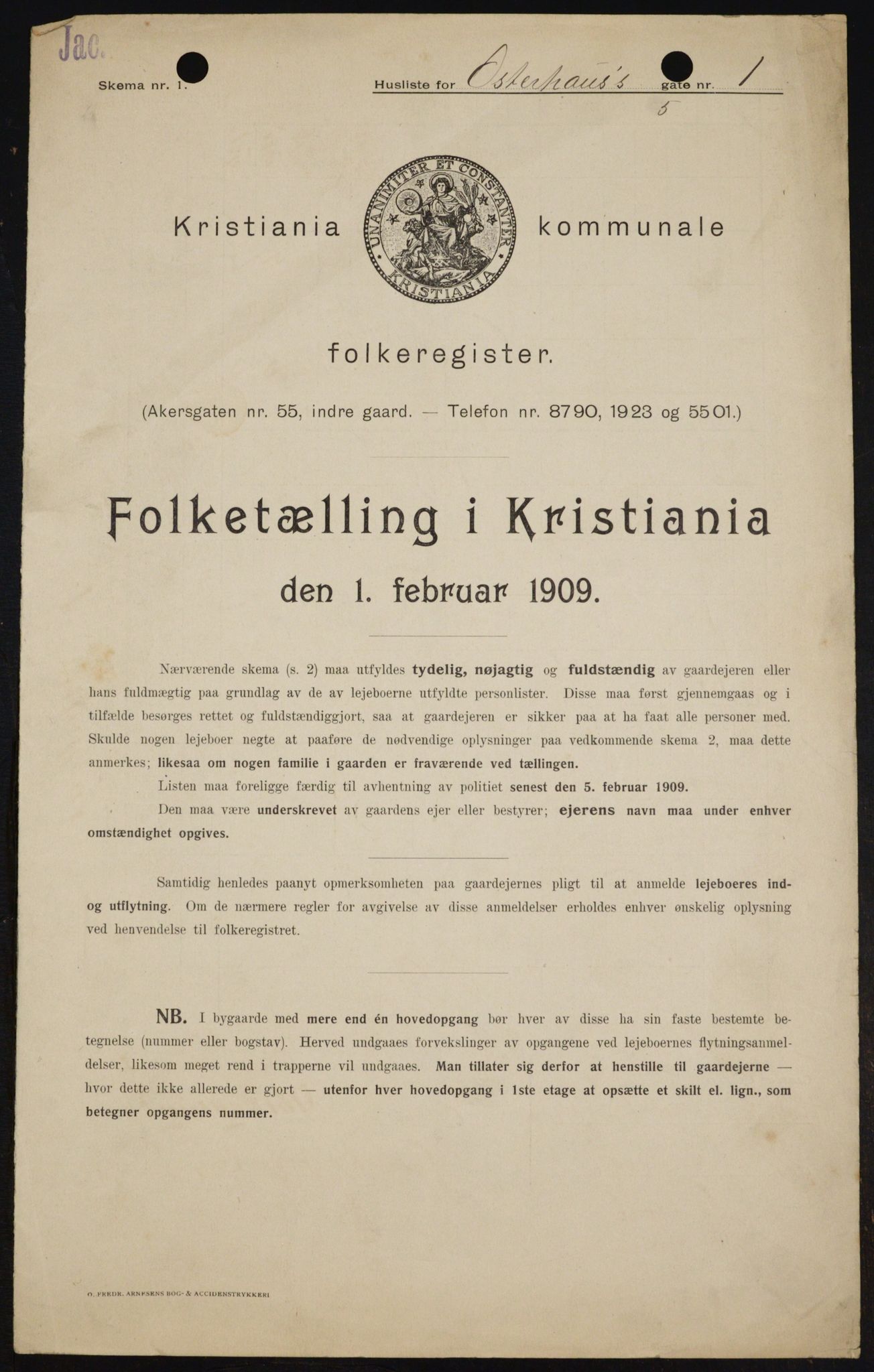 OBA, Municipal Census 1909 for Kristiania, 1909, p. 70033