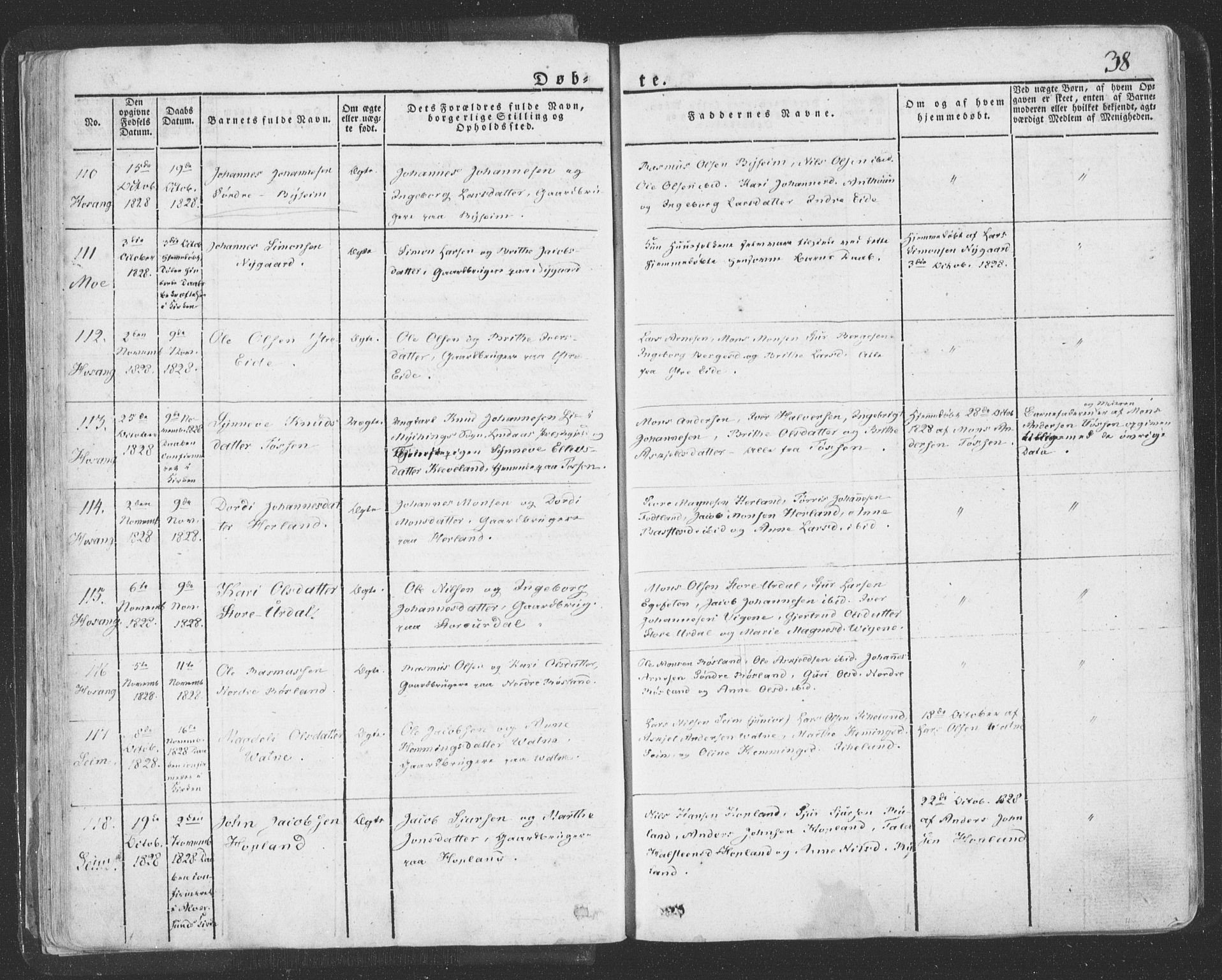 Hosanger sokneprestembete, AV/SAB-A-75801/H/Haa: Parish register (official) no. A 6, 1824-1835, p. 38