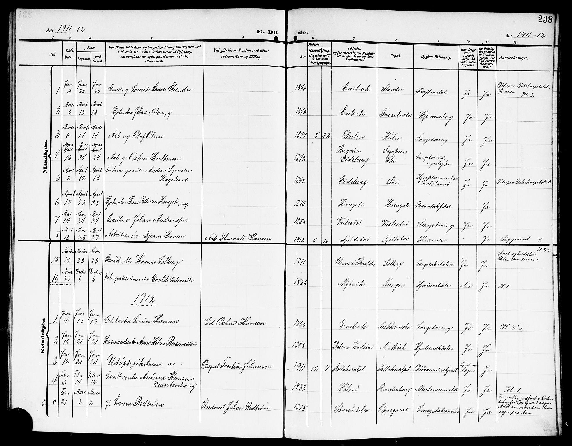 Kråkstad prestekontor Kirkebøker, AV/SAO-A-10125a/G/Gb/L0001: Parish register (copy) no. II 1, 1905-1920, p. 238