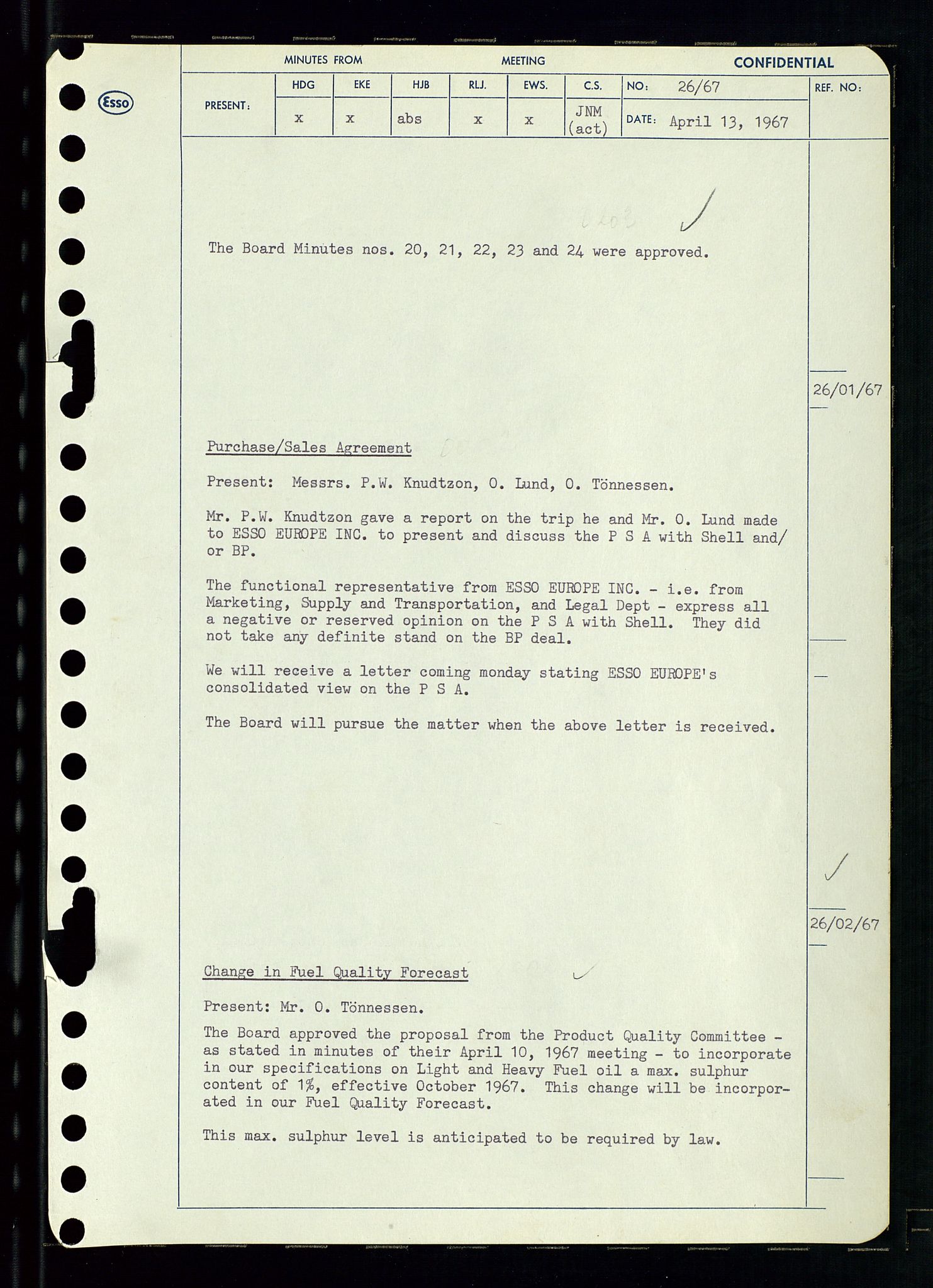 Pa 0982 - Esso Norge A/S, AV/SAST-A-100448/A/Aa/L0002/0003: Den administrerende direksjon Board minutes (styrereferater) / Den administrerende direksjon Board minutes (styrereferater), 1967, p. 54