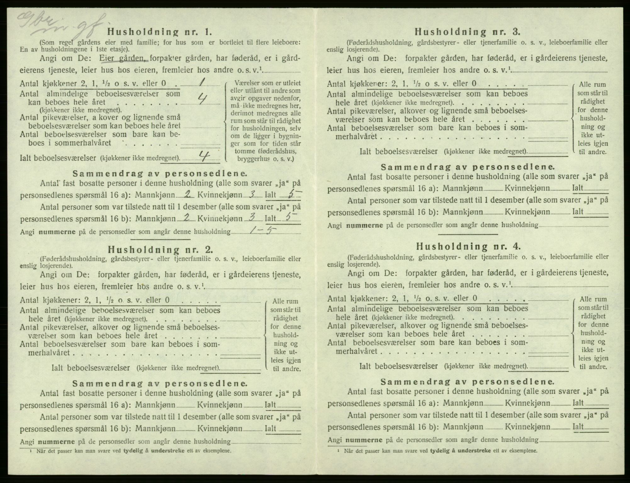 SAB, 1920 census for Kvam, 1920, p. 1143