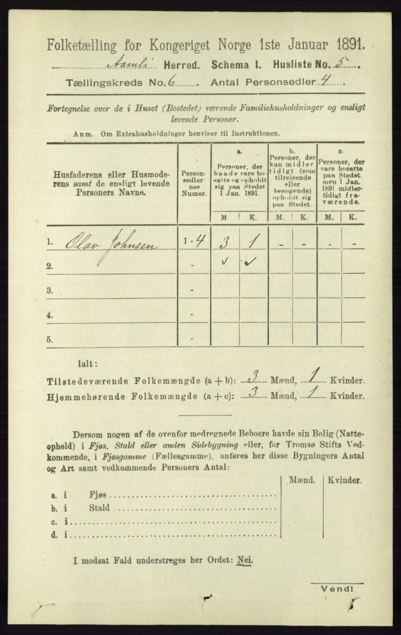 RA, 1891 census for 0929 Åmli, 1891, p. 864