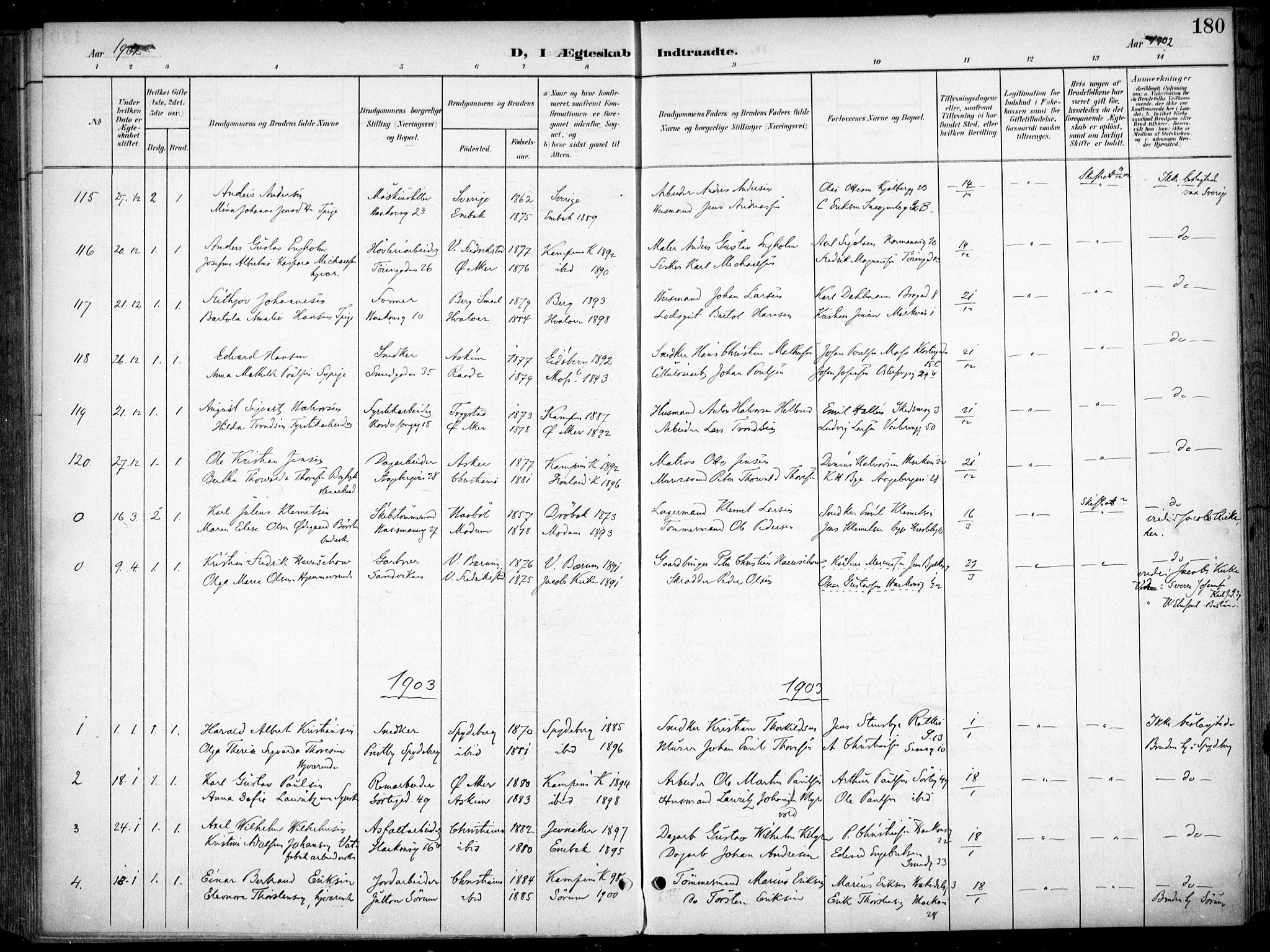Kampen prestekontor Kirkebøker, SAO/A-10853/F/Fa/L0009: Parish register (official) no. I 9, 1899-1911, p. 180