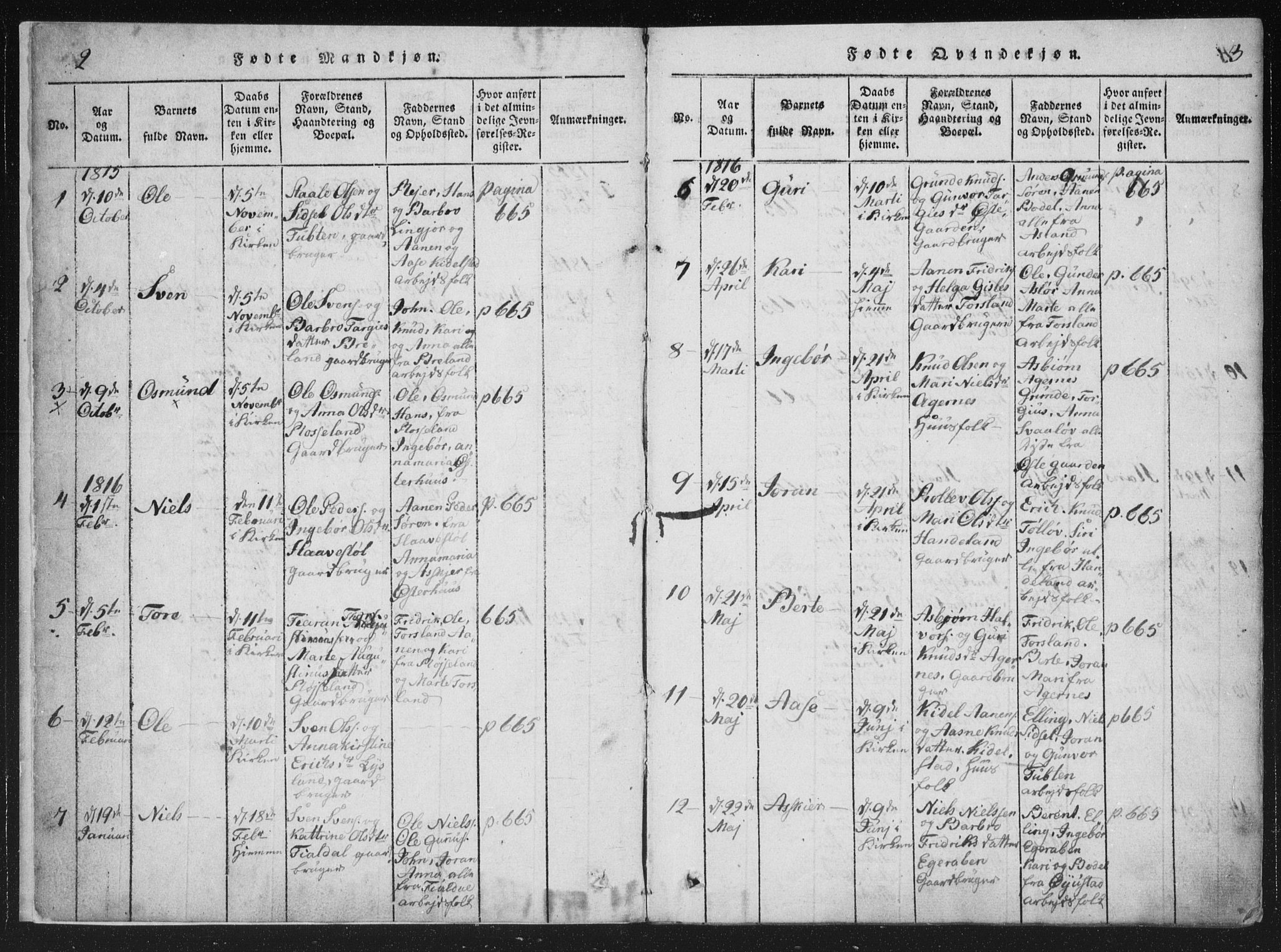 Åseral sokneprestkontor, SAK/1111-0051/F/Fa/L0001: Parish register (official) no. A 1, 1815-1853, p. 2-3