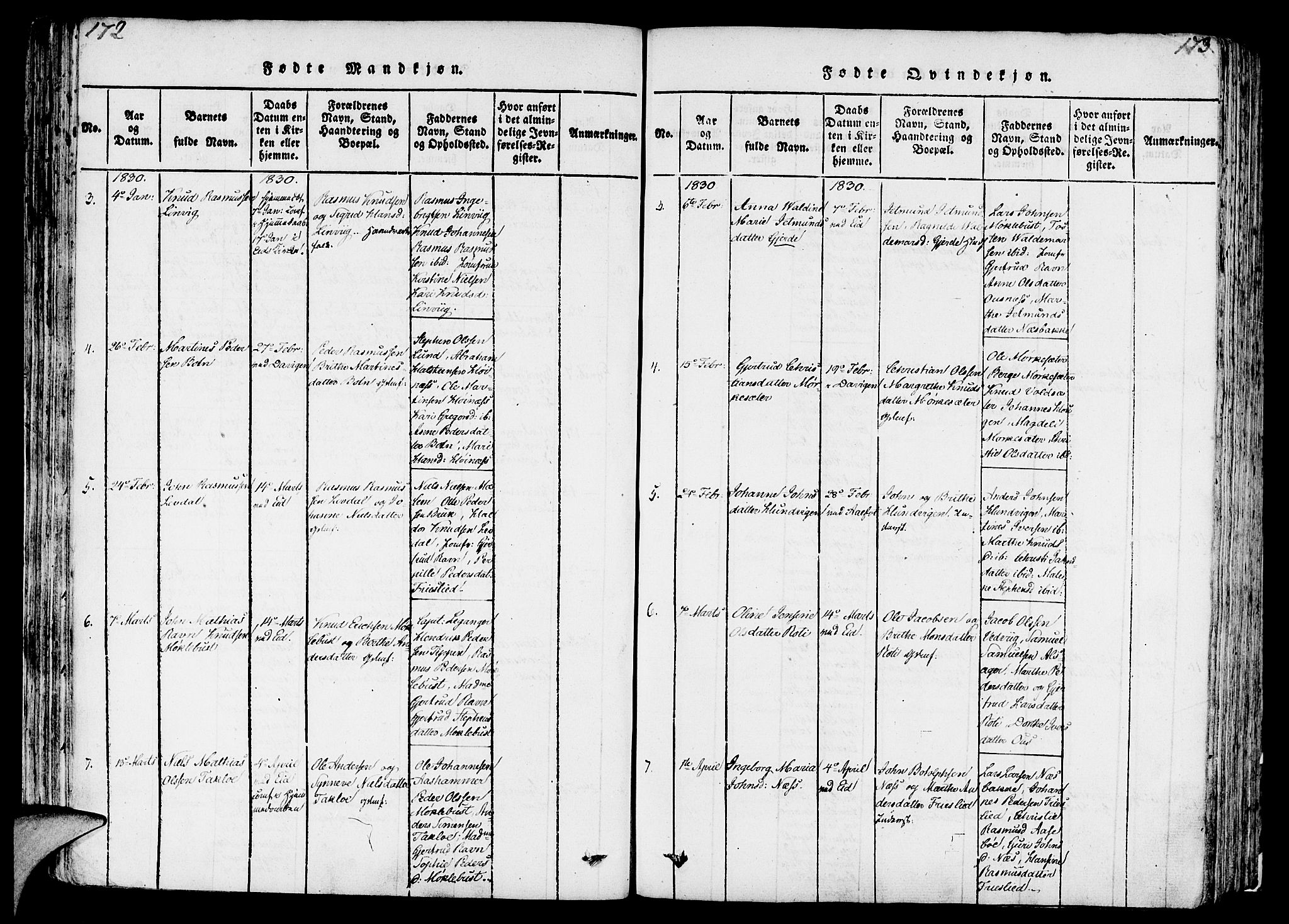 Eid sokneprestembete, AV/SAB-A-82301/H/Haa/Haaa/L0005: Parish register (official) no. A 5, 1816-1830, p. 172-173