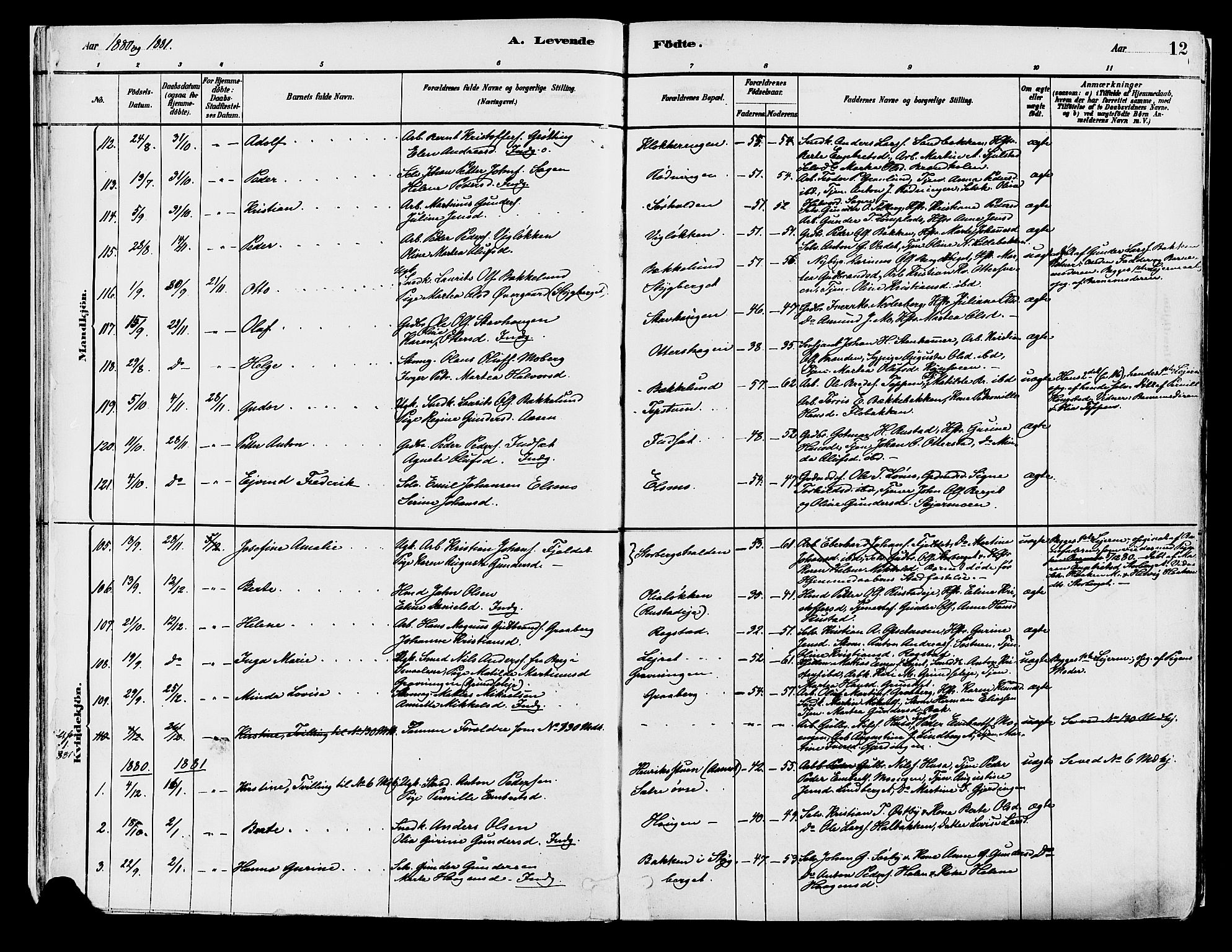 Elverum prestekontor, AV/SAH-PREST-044/H/Ha/Haa/L0013: Parish register (official) no. 13, 1880-1890, p. 12