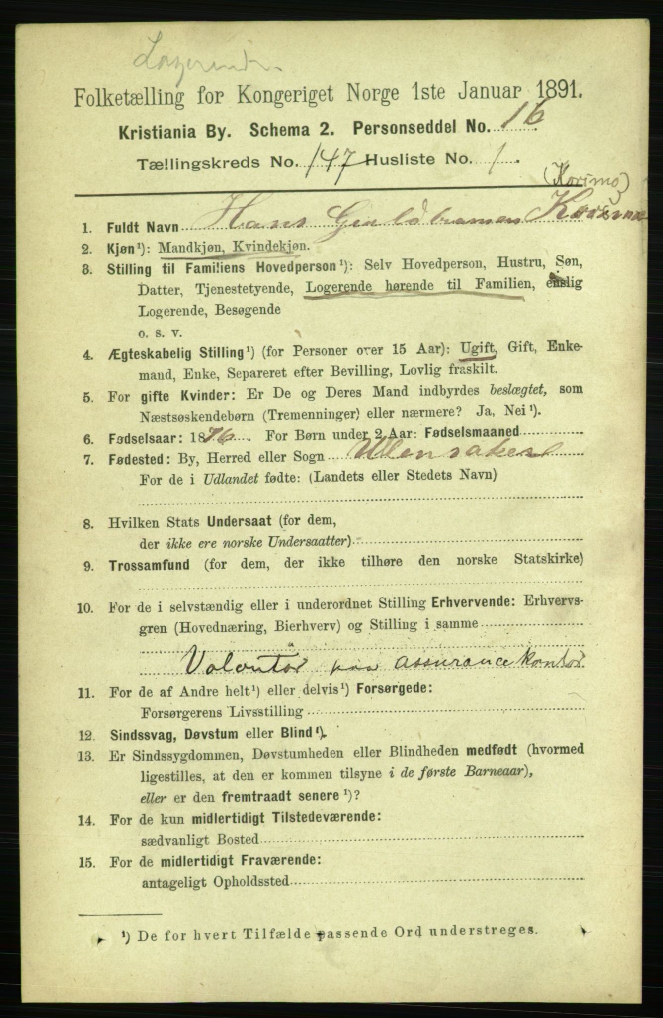 RA, 1891 census for 0301 Kristiania, 1891, p. 81609