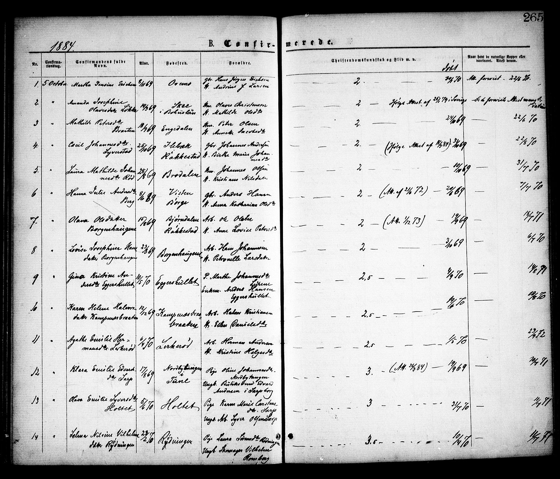 Skjeberg prestekontor Kirkebøker, AV/SAO-A-10923/F/Fa/L0008: Parish register (official) no. I 8, 1869-1885, p. 265