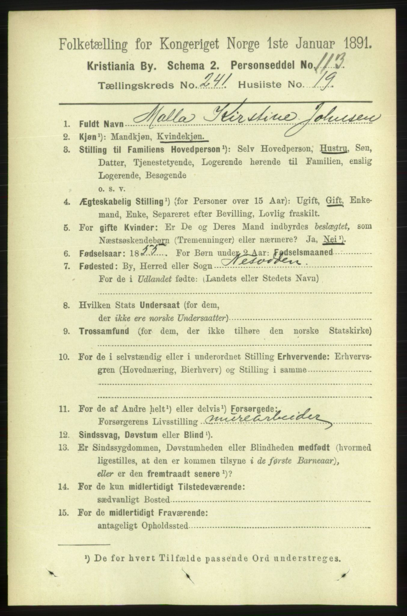 RA, 1891 census for 0301 Kristiania, 1891, p. 146854
