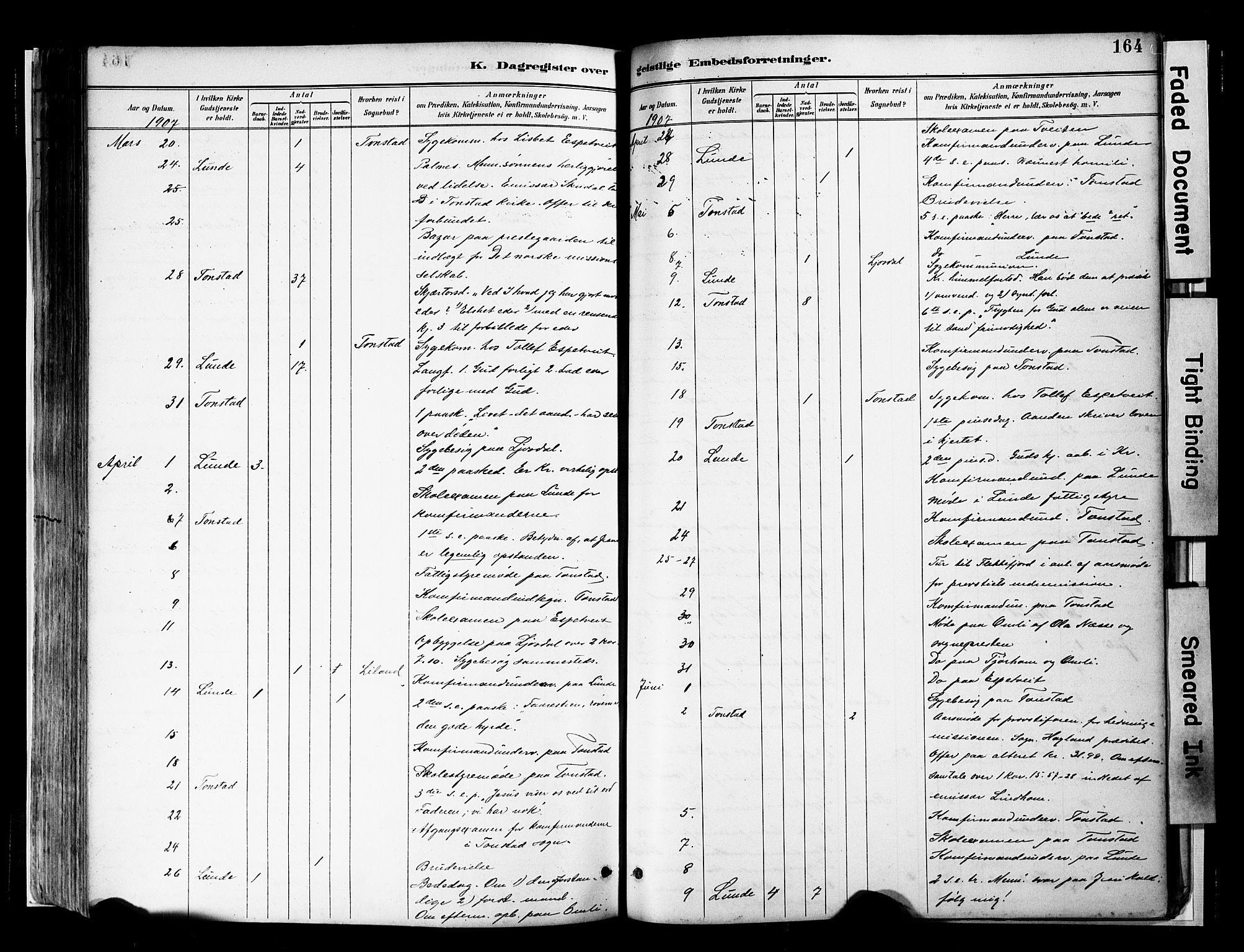 Sirdal sokneprestkontor, AV/SAK-1111-0036/F/Fa/Faa/L0001: Parish register (official) no. A 1, 1887-1910, p. 164
