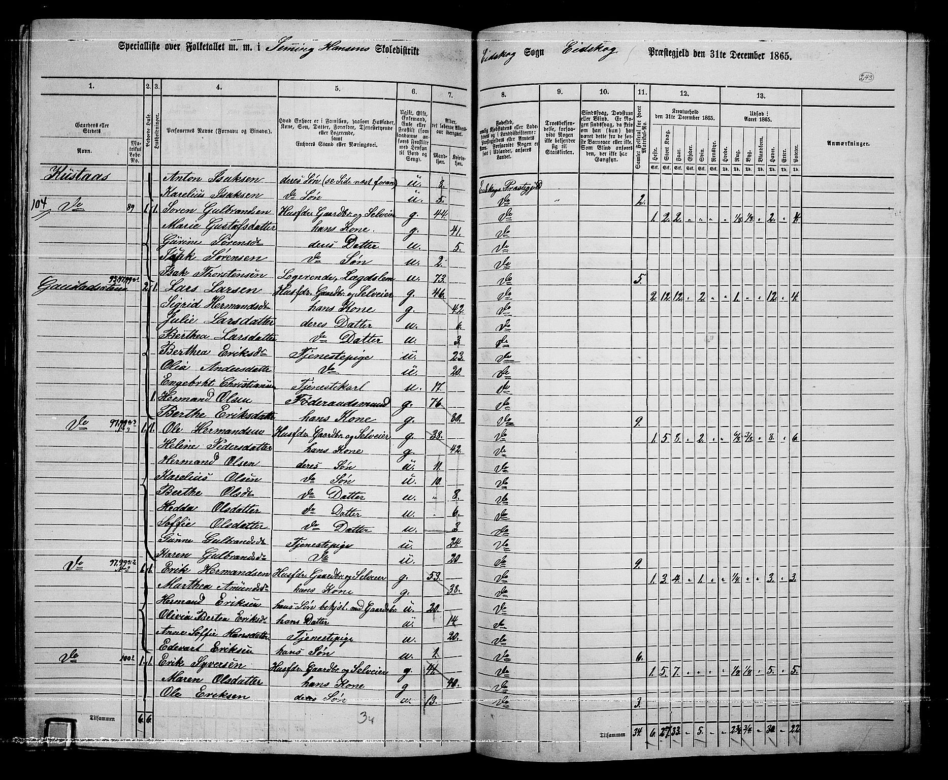 RA, 1865 census for Eidskog, 1865, p. 219