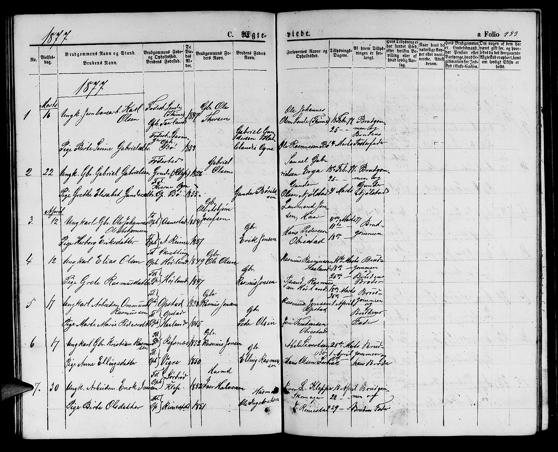 Hå sokneprestkontor, AV/SAST-A-101801/001/30BB/L0001: Parish register (copy) no. B 1, 1854-1883, p. 283