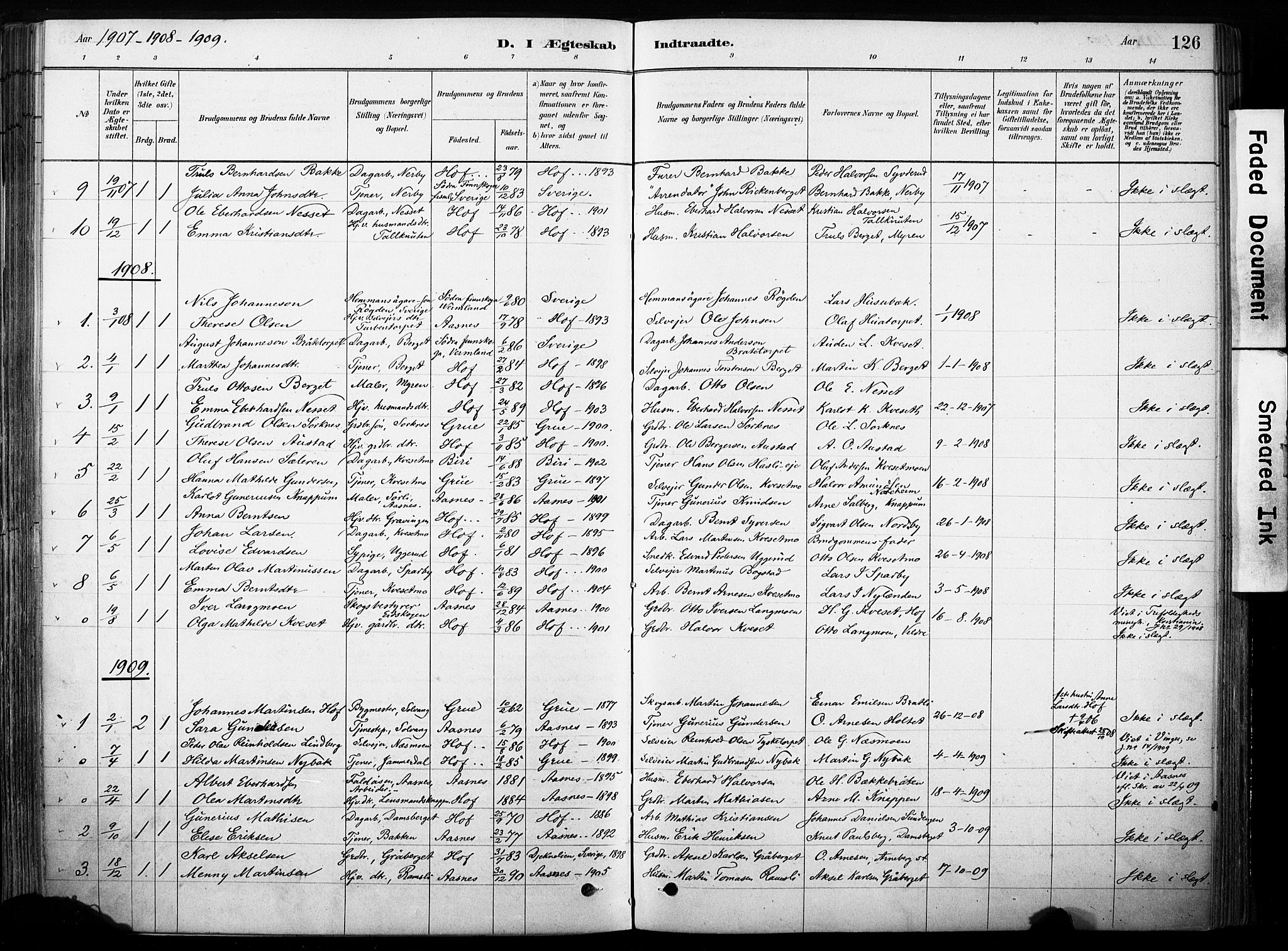 Hof prestekontor, SAH/PREST-038/H/Ha/Haa/L0011: Parish register (official) no. 11, 1879-1911, p. 126