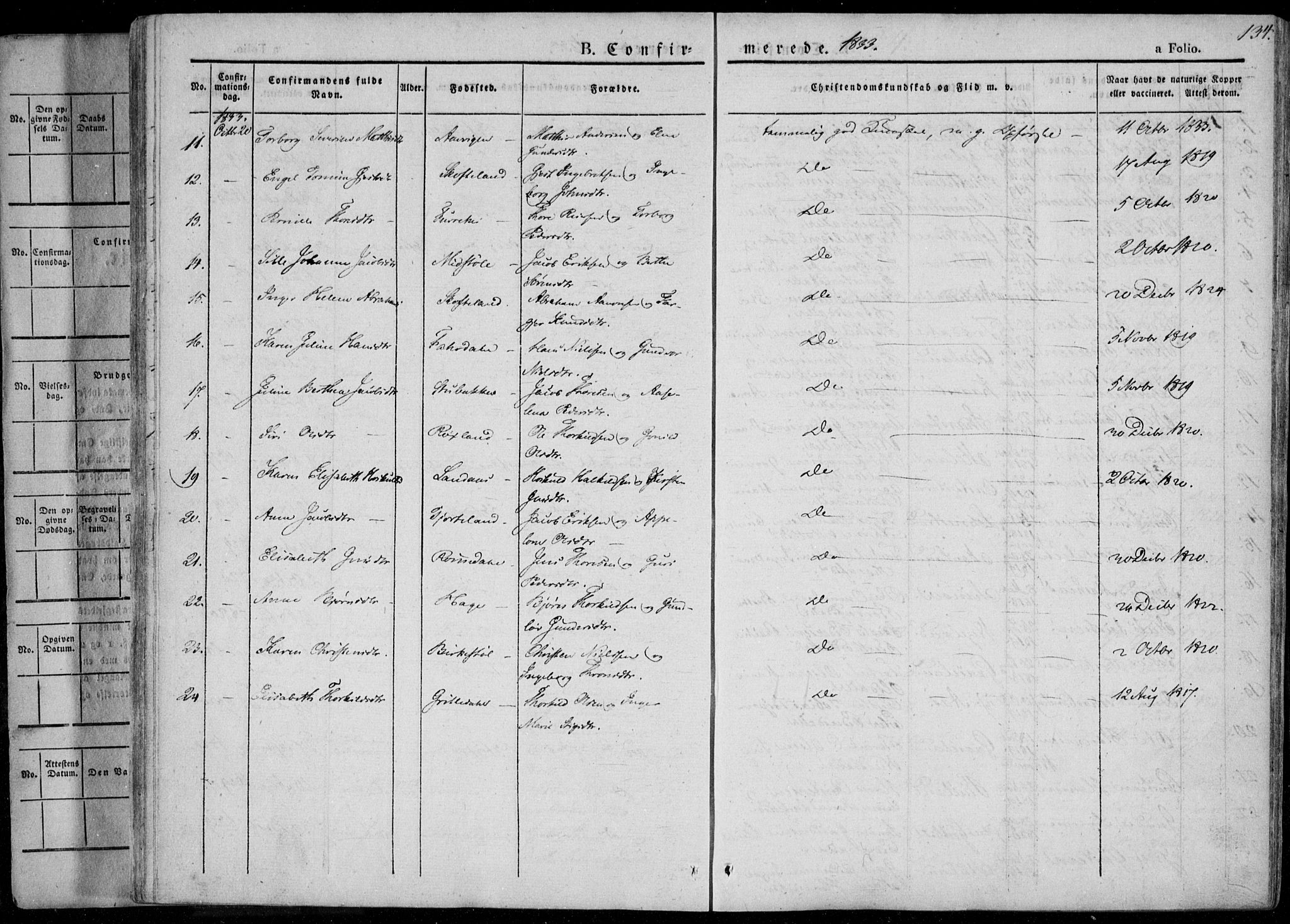 Sør-Audnedal sokneprestkontor, AV/SAK-1111-0039/F/Fa/Fab/L0006: Parish register (official) no. A 6, 1829-1855, p. 134