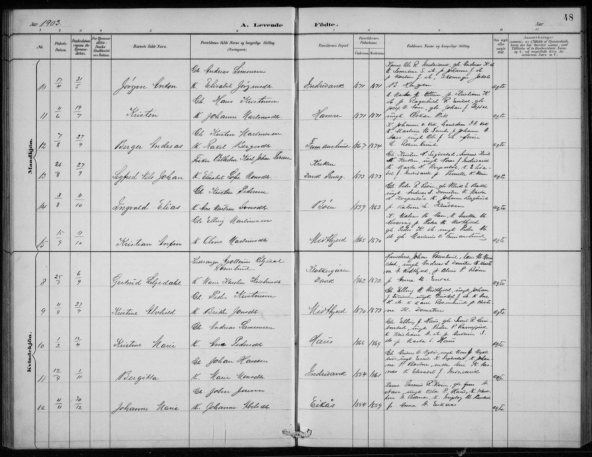 Davik sokneprestembete, AV/SAB-A-79701/H/Hab/Haba/L0002: Parish register (copy) no. A 2, 1890-1911, p. 48