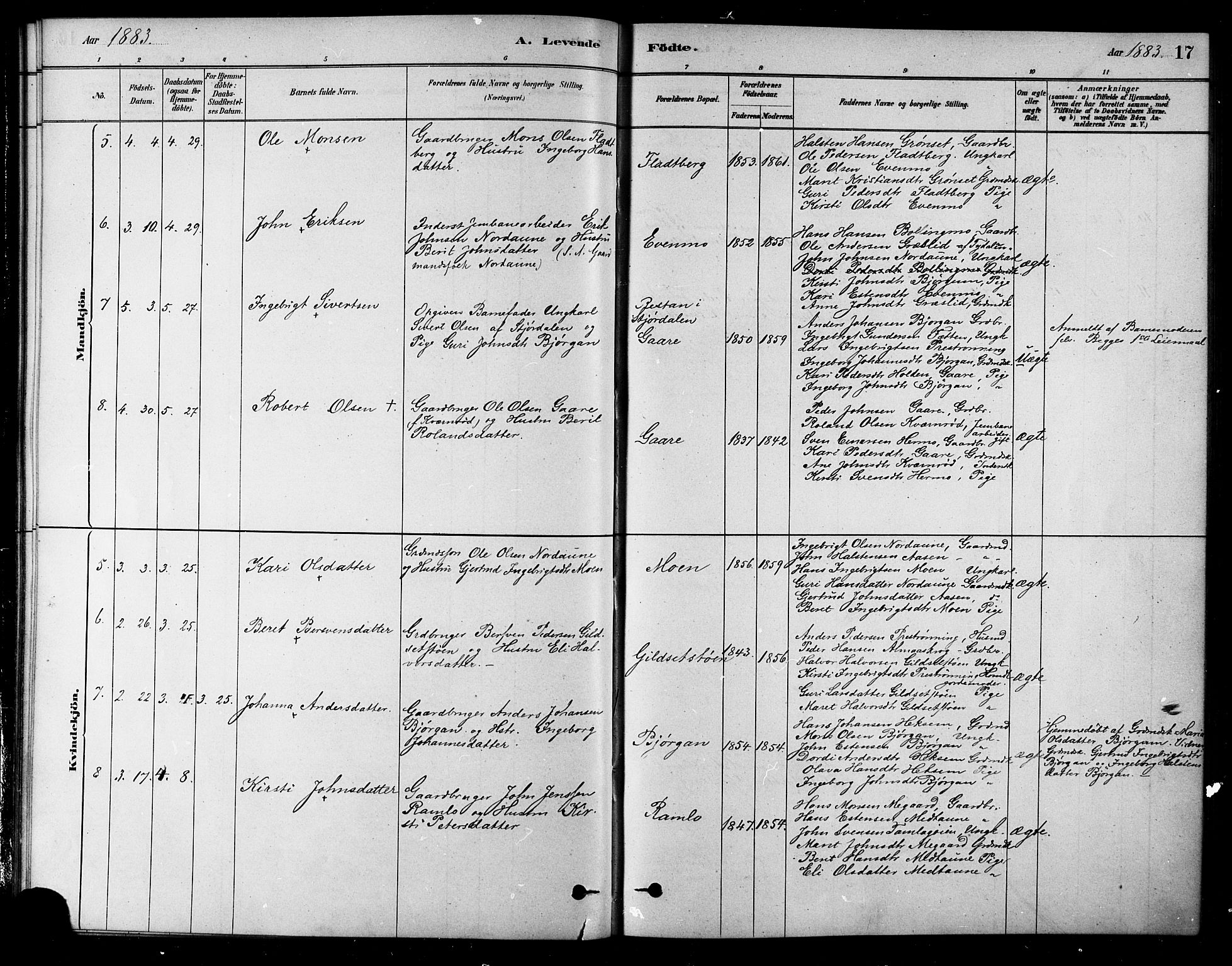 Ministerialprotokoller, klokkerbøker og fødselsregistre - Sør-Trøndelag, SAT/A-1456/685/L0972: Parish register (official) no. 685A09, 1879-1890, p. 17
