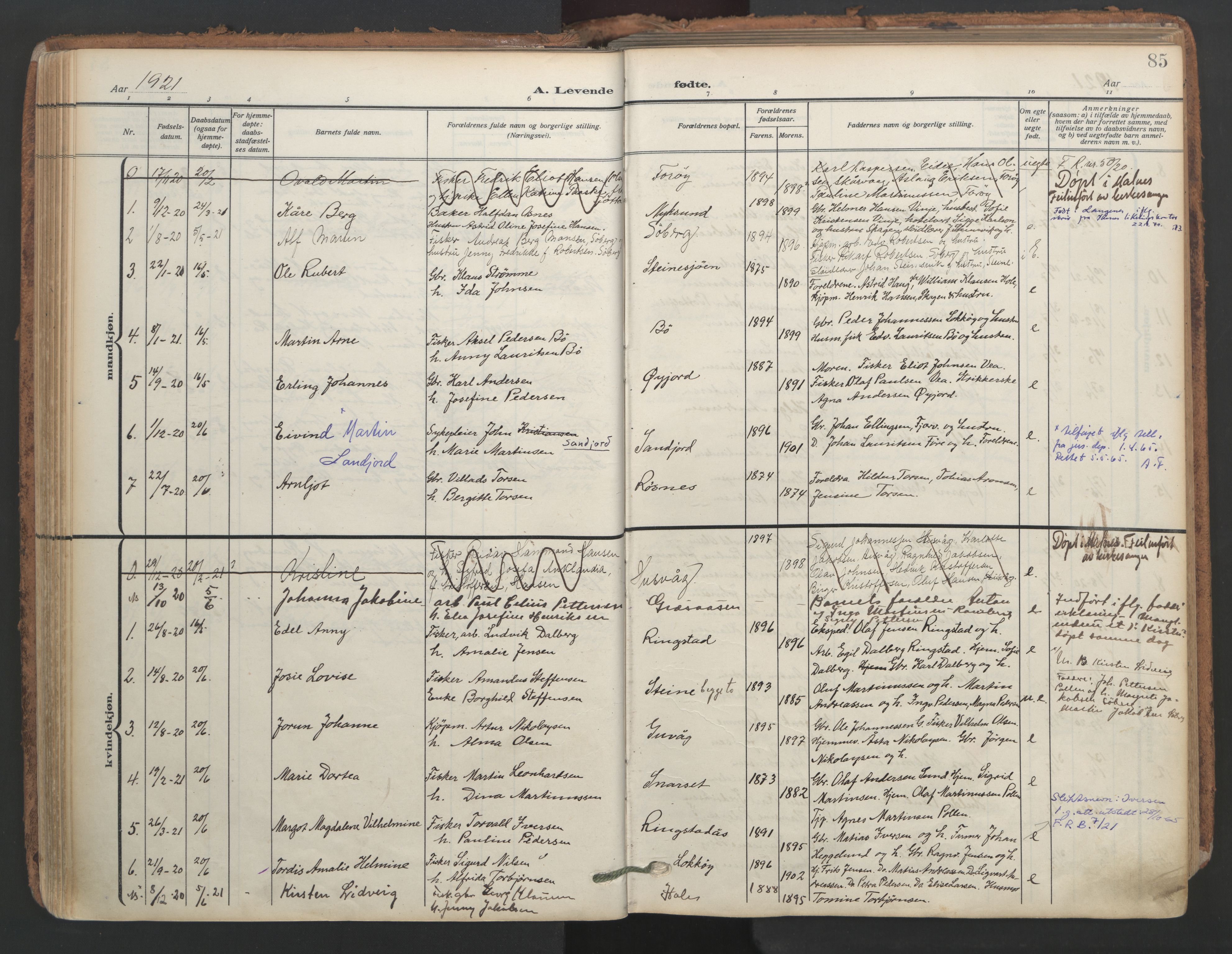 Ministerialprotokoller, klokkerbøker og fødselsregistre - Nordland, AV/SAT-A-1459/891/L1306: Parish register (official) no. 891A11, 1911-1927, p. 85