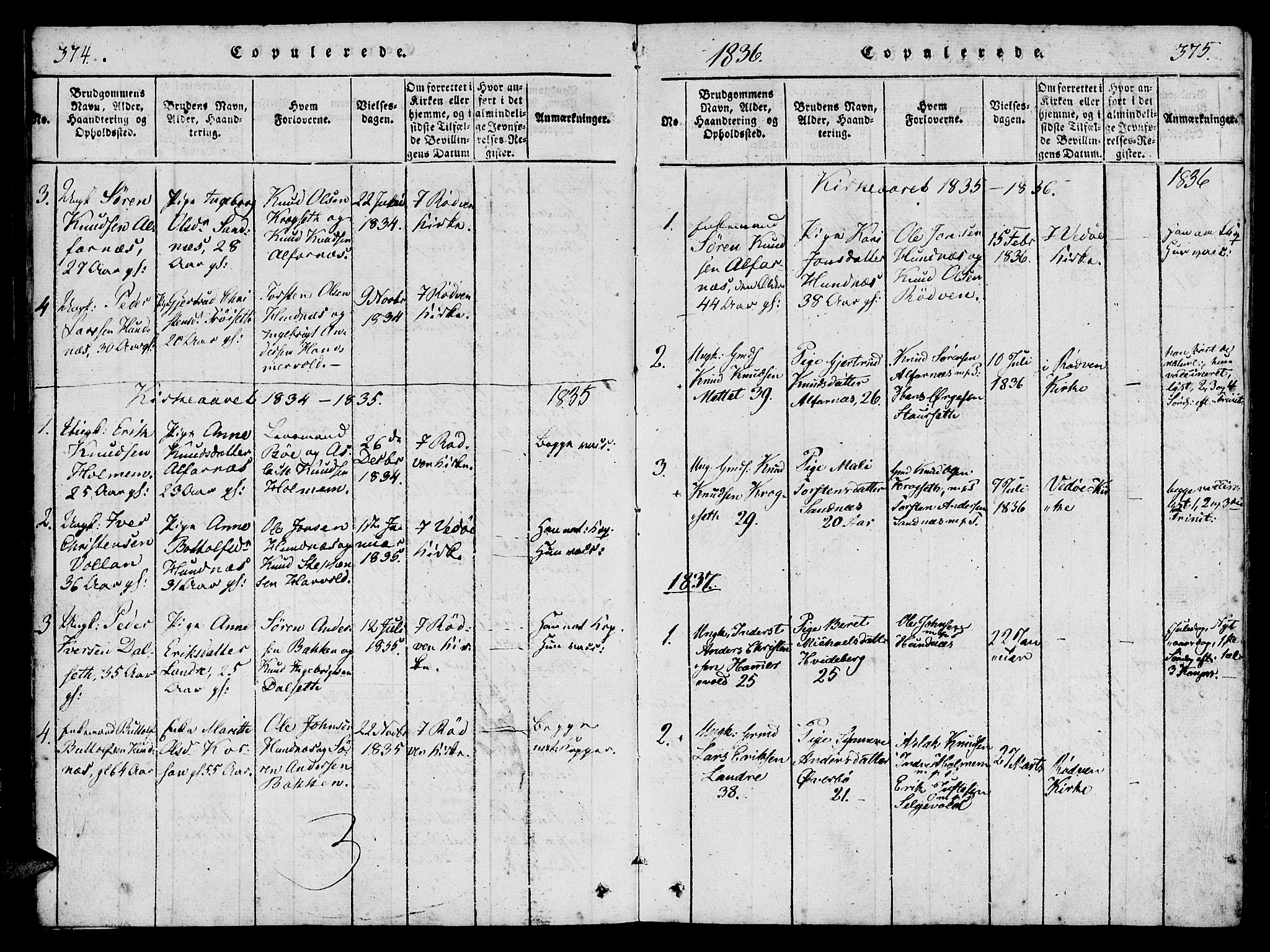 Ministerialprotokoller, klokkerbøker og fødselsregistre - Møre og Romsdal, AV/SAT-A-1454/548/L0612: Parish register (official) no. 548A01, 1818-1846, p. 374-375