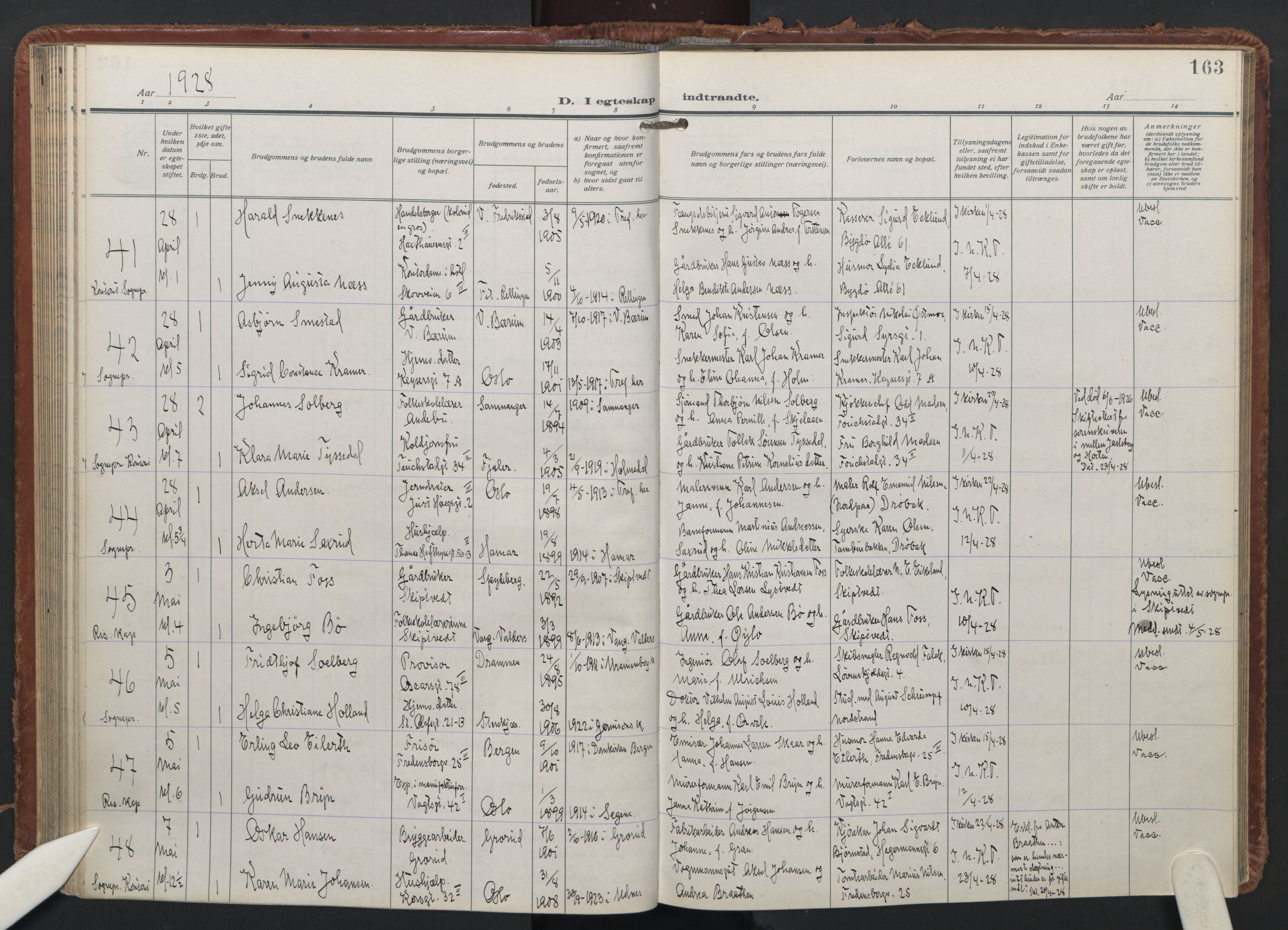 Trefoldighet prestekontor Kirkebøker, AV/SAO-A-10882/F/Fc/L0009: Parish register (official) no. III 9, 1922-1936, p. 163