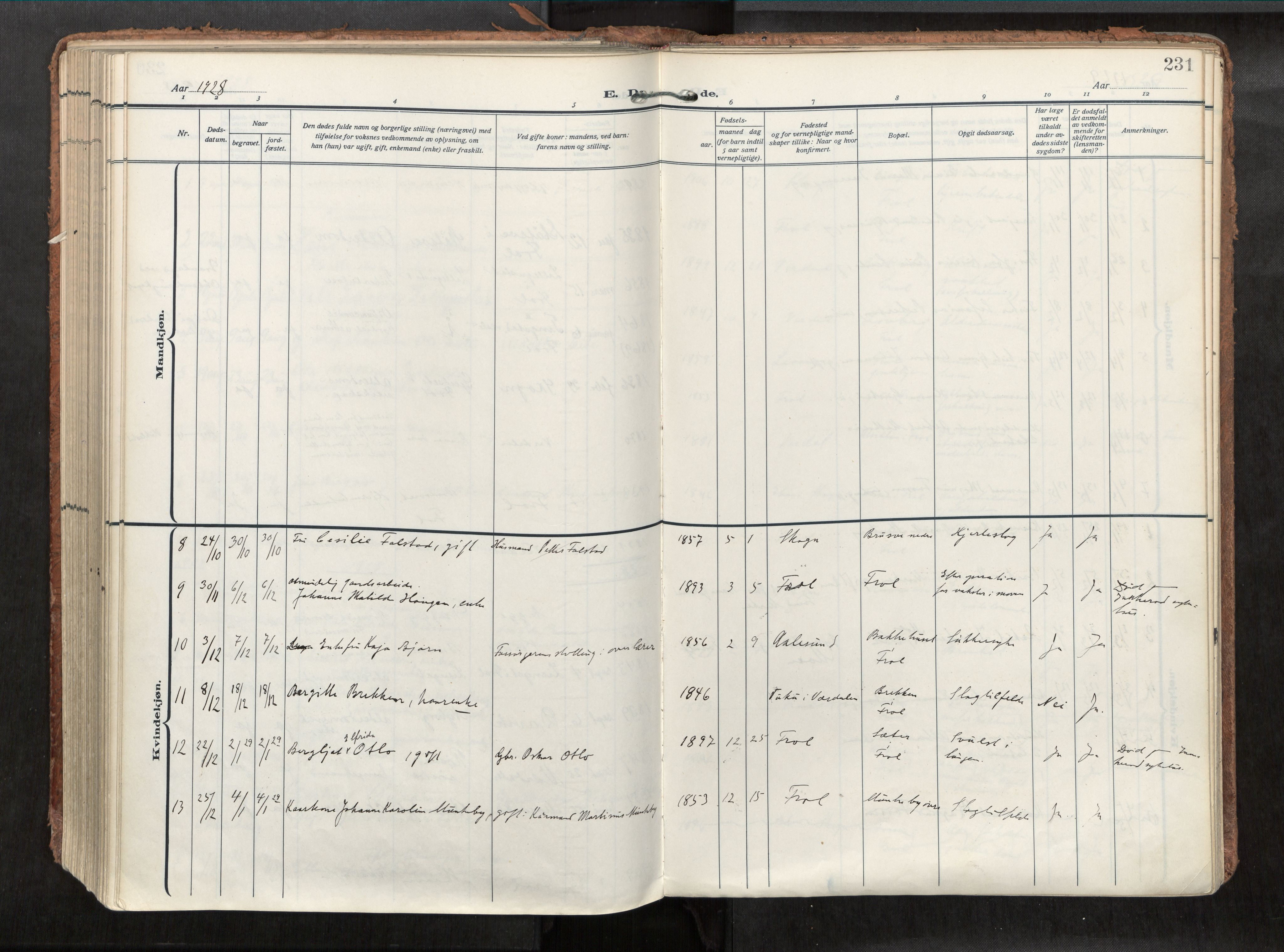 Levanger sokneprestkontor, SAT/A-1301/2/H/Haa/L0002: Parish register (official) no. 2, 1912-1935, p. 231