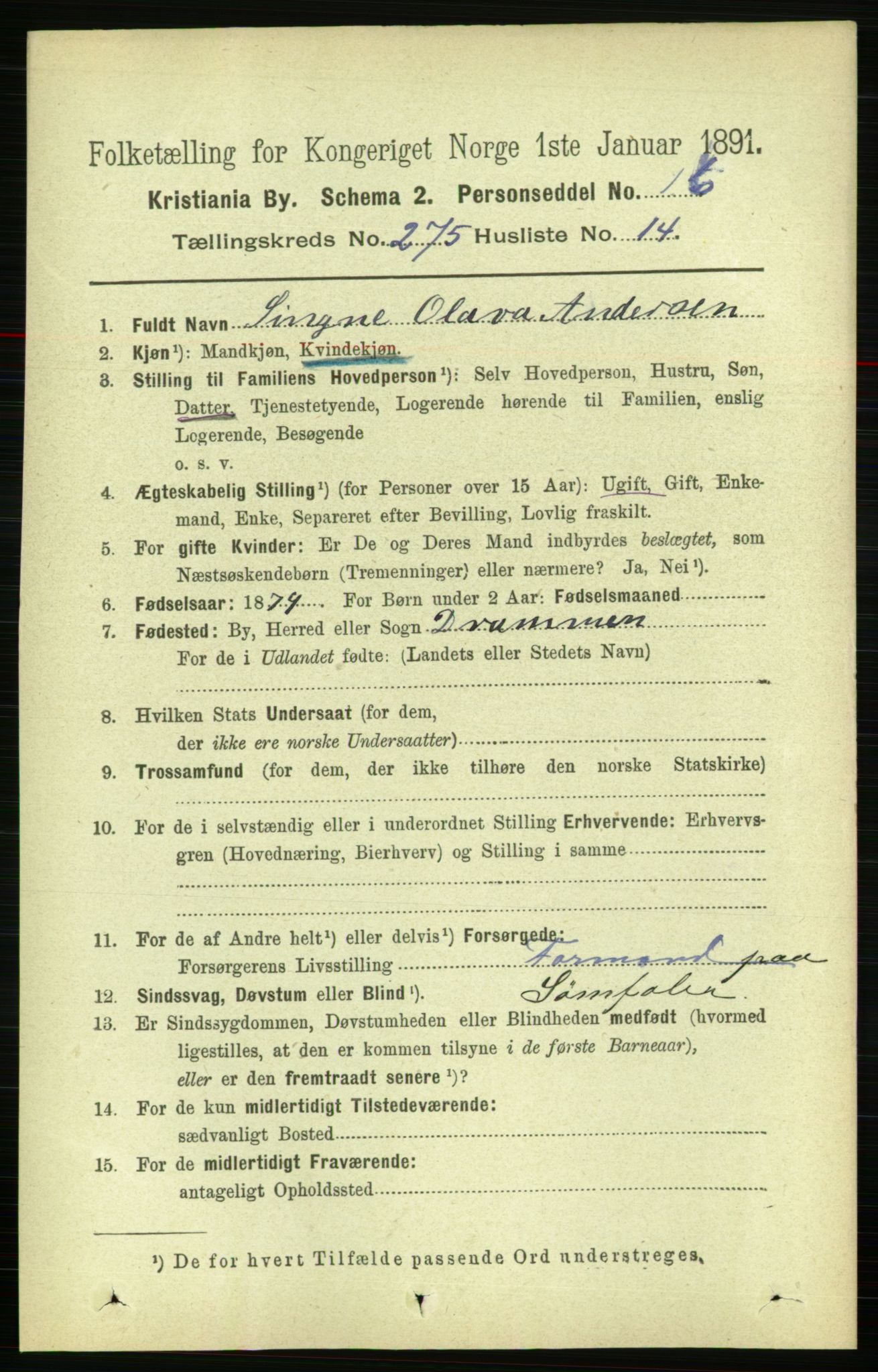 RA, 1891 census for 0301 Kristiania, 1891, p. 167270