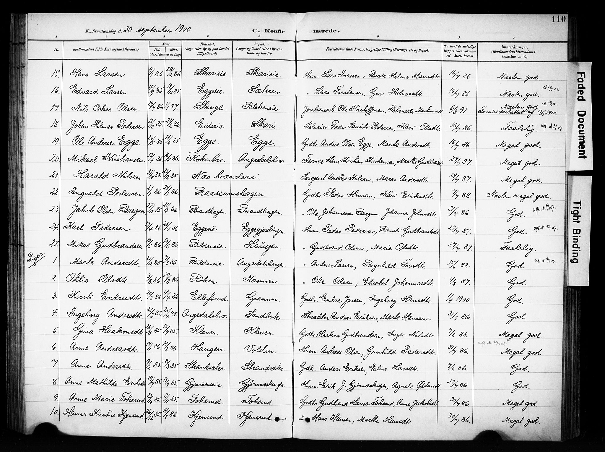 Brandbu prestekontor, SAH/PREST-114/H/Ha/Haa/L0001: Parish register (official) no. 1, 1900-1912, p. 110