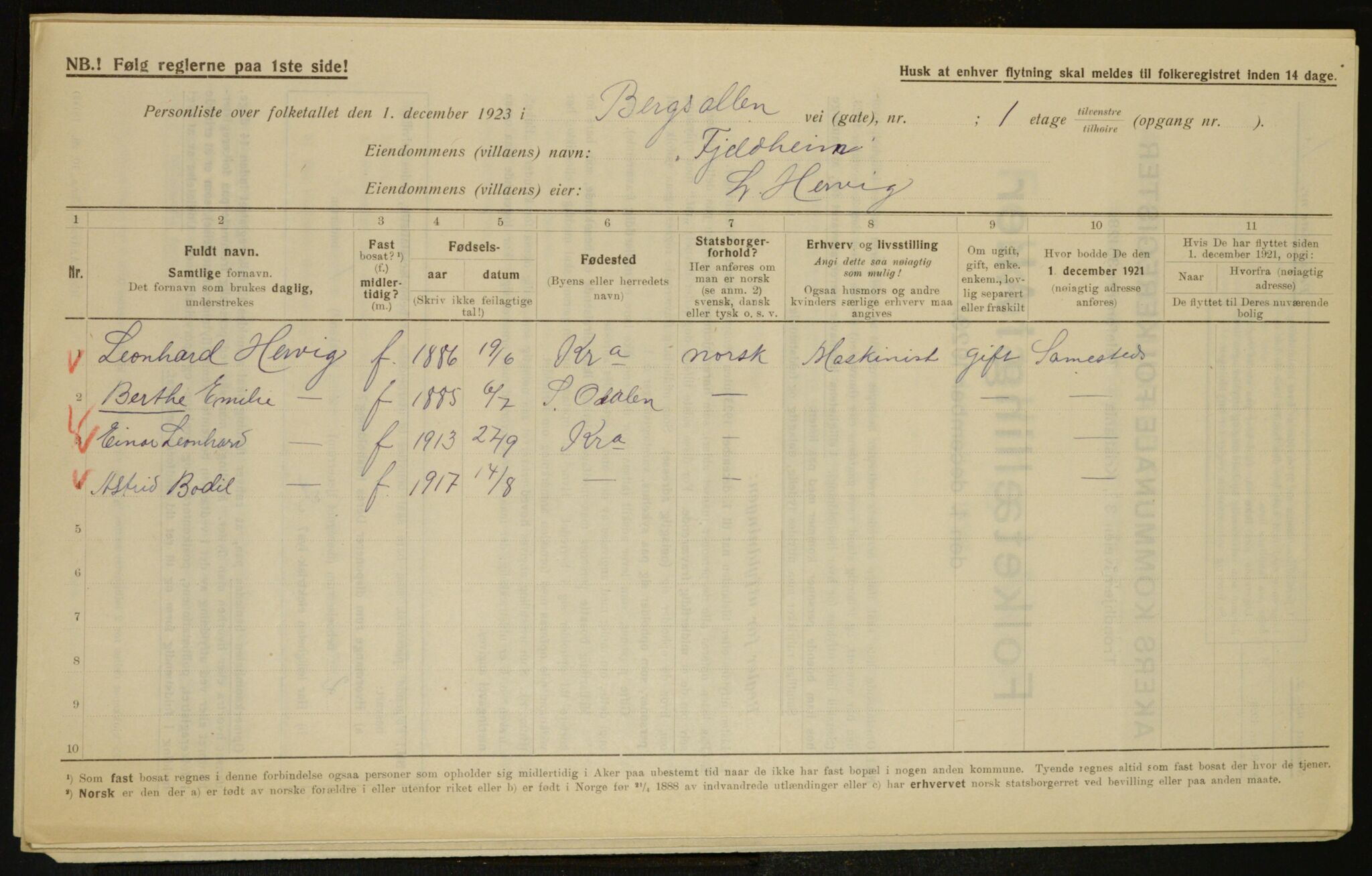 , Municipal Census 1923 for Aker, 1923, p. 7751