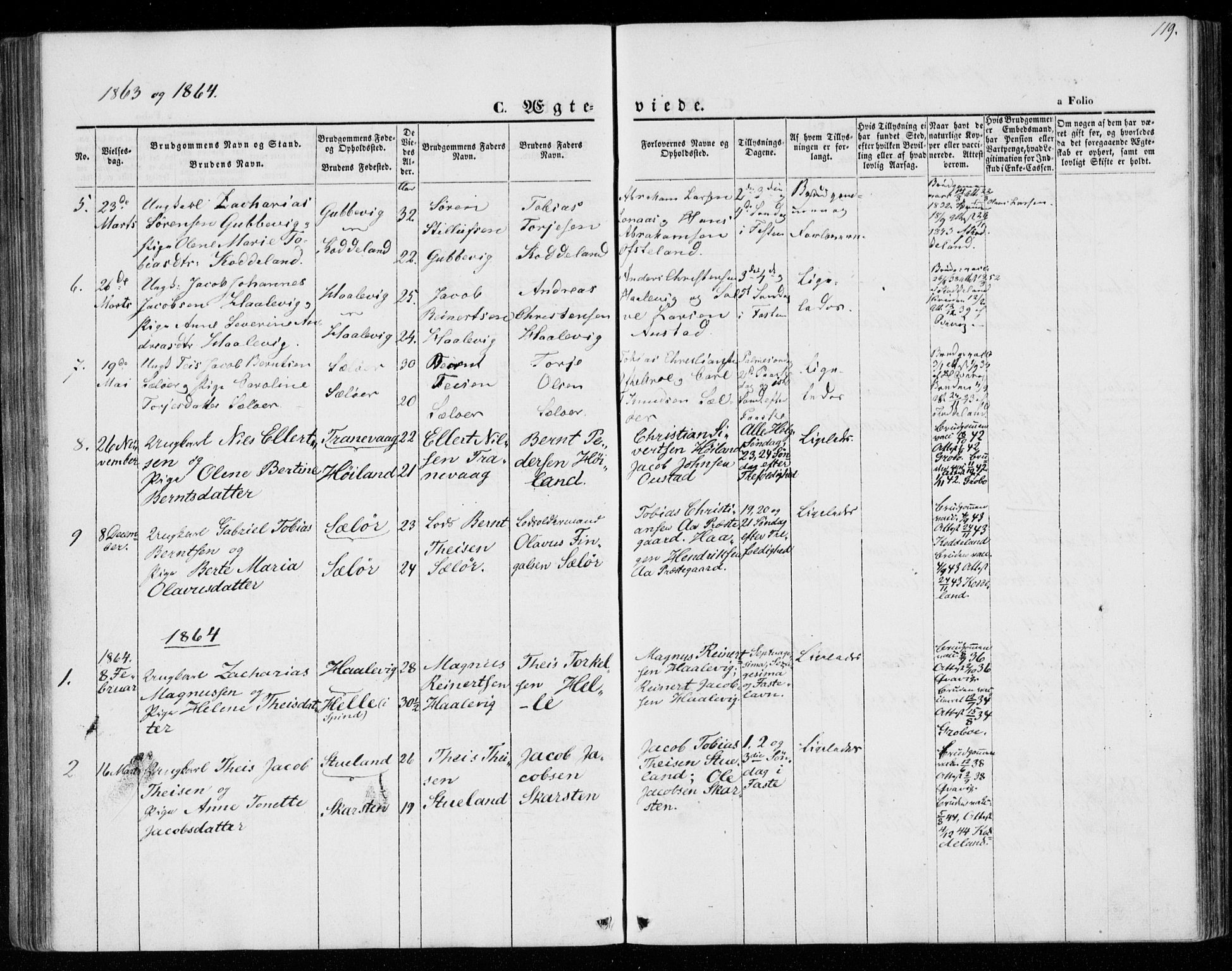 Lyngdal sokneprestkontor, AV/SAK-1111-0029/F/Fa/Faa/L0002: Parish register (official) no. A 2, 1858-1870, p. 119