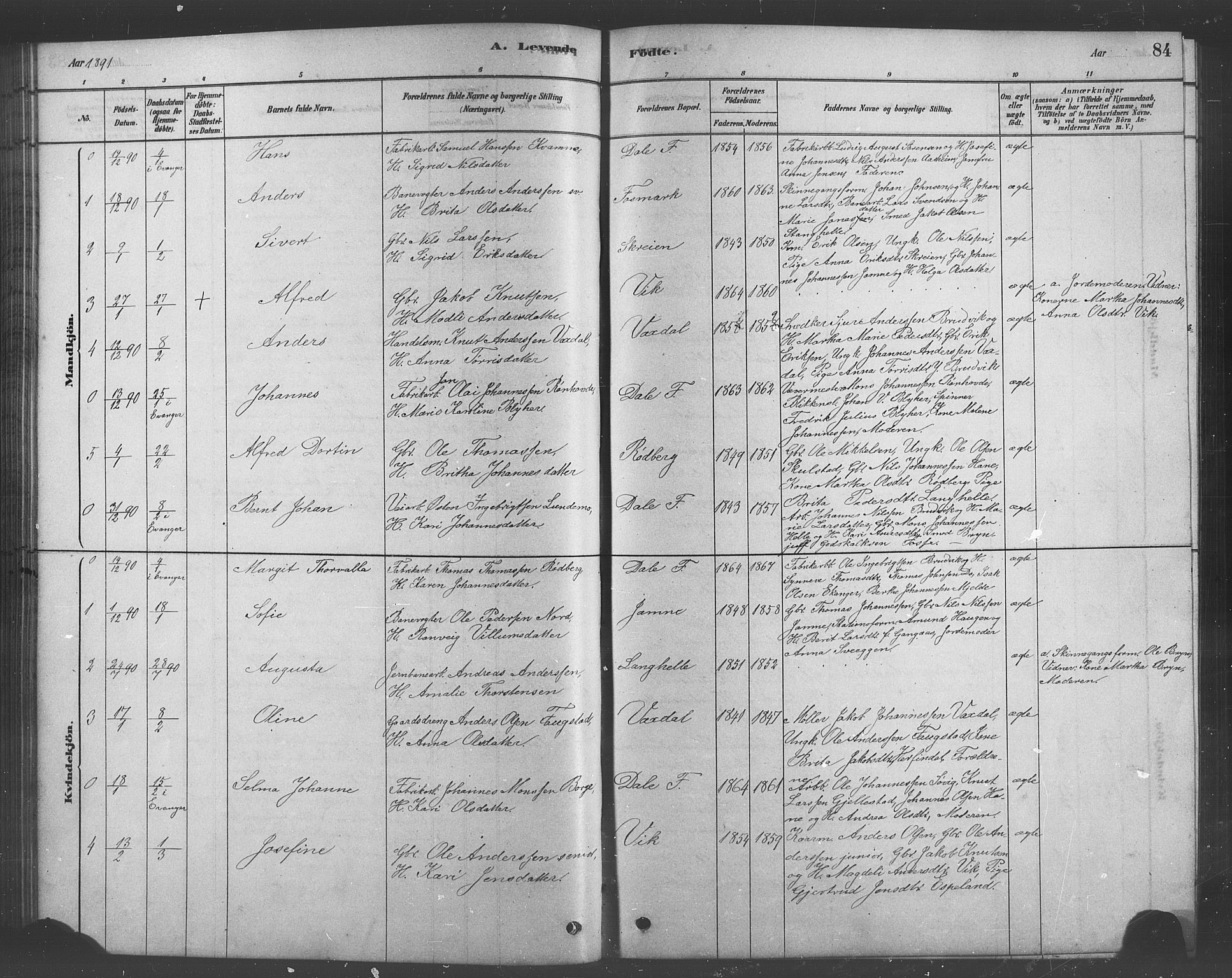 Bruvik Sokneprestembete, SAB/A-74701/H/Hab: Parish register (copy) no. A 1, 1878-1907, p. 84