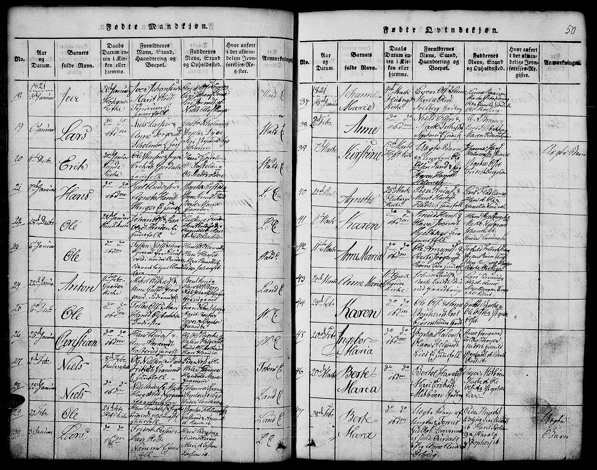 Land prestekontor, AV/SAH-PREST-120/H/Ha/Hab/L0001: Parish register (copy) no. 1, 1814-1833, p. 50