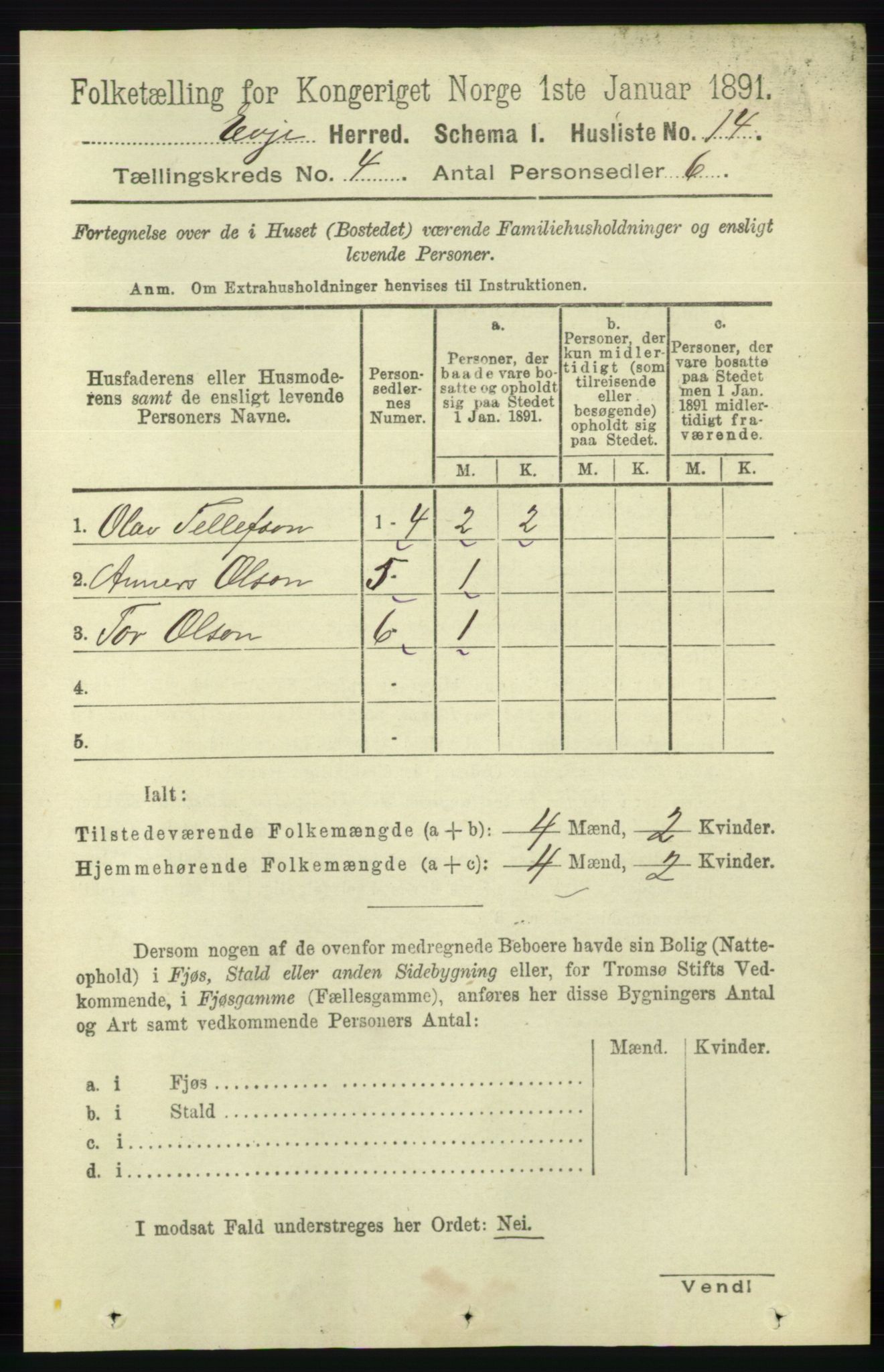 RA, 1891 census for 0937 Evje, 1891, p. 938